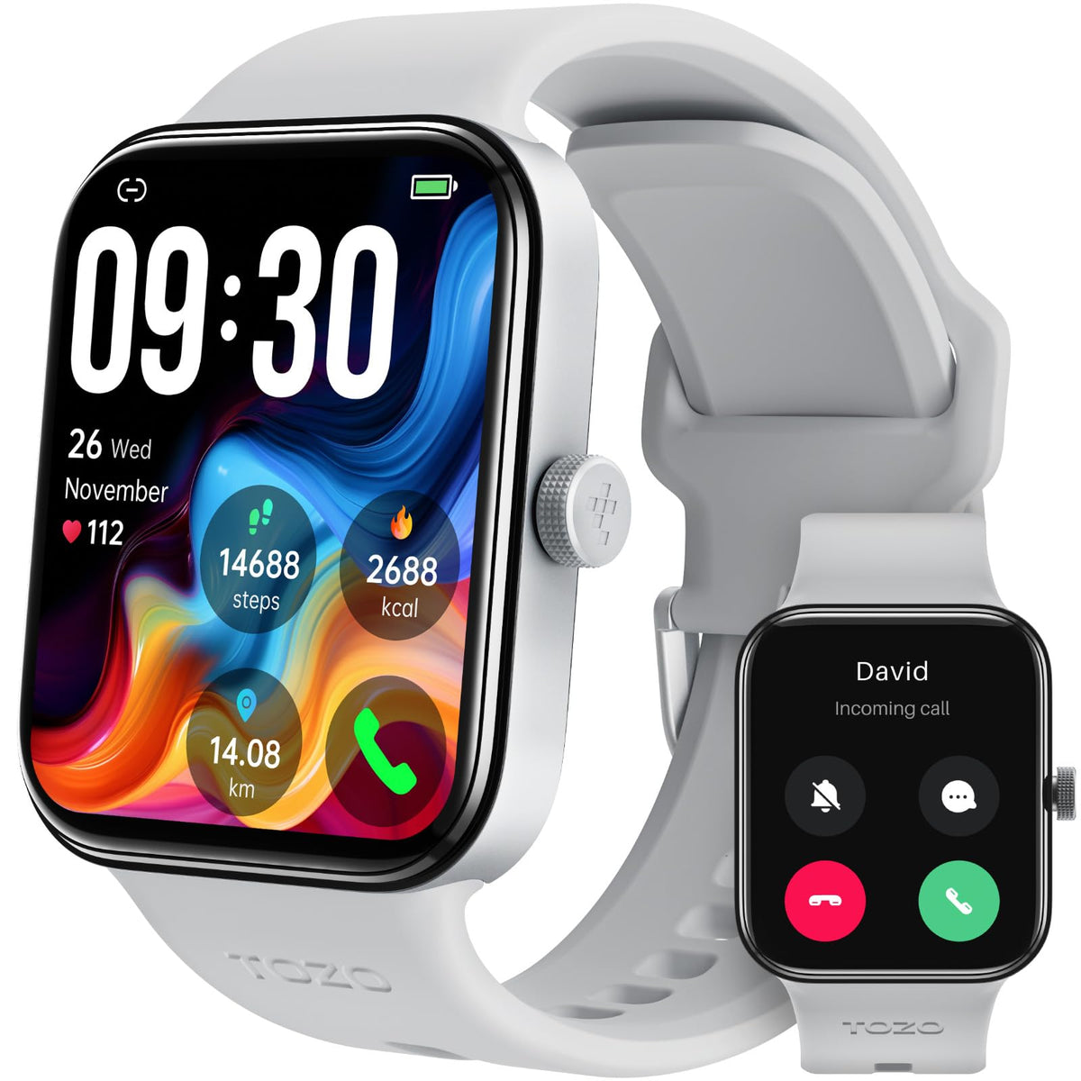 Tozo S4 Acufit One Smart Watch 1.78' Amoled Ultra Clear Screen For Men Women, Call/Answer Fitness Tracker, Heart Rate Sleep Blood Oxygen Monitor Ip68 Waterproof For Ios 11.0+ Android 9.0+ Silver