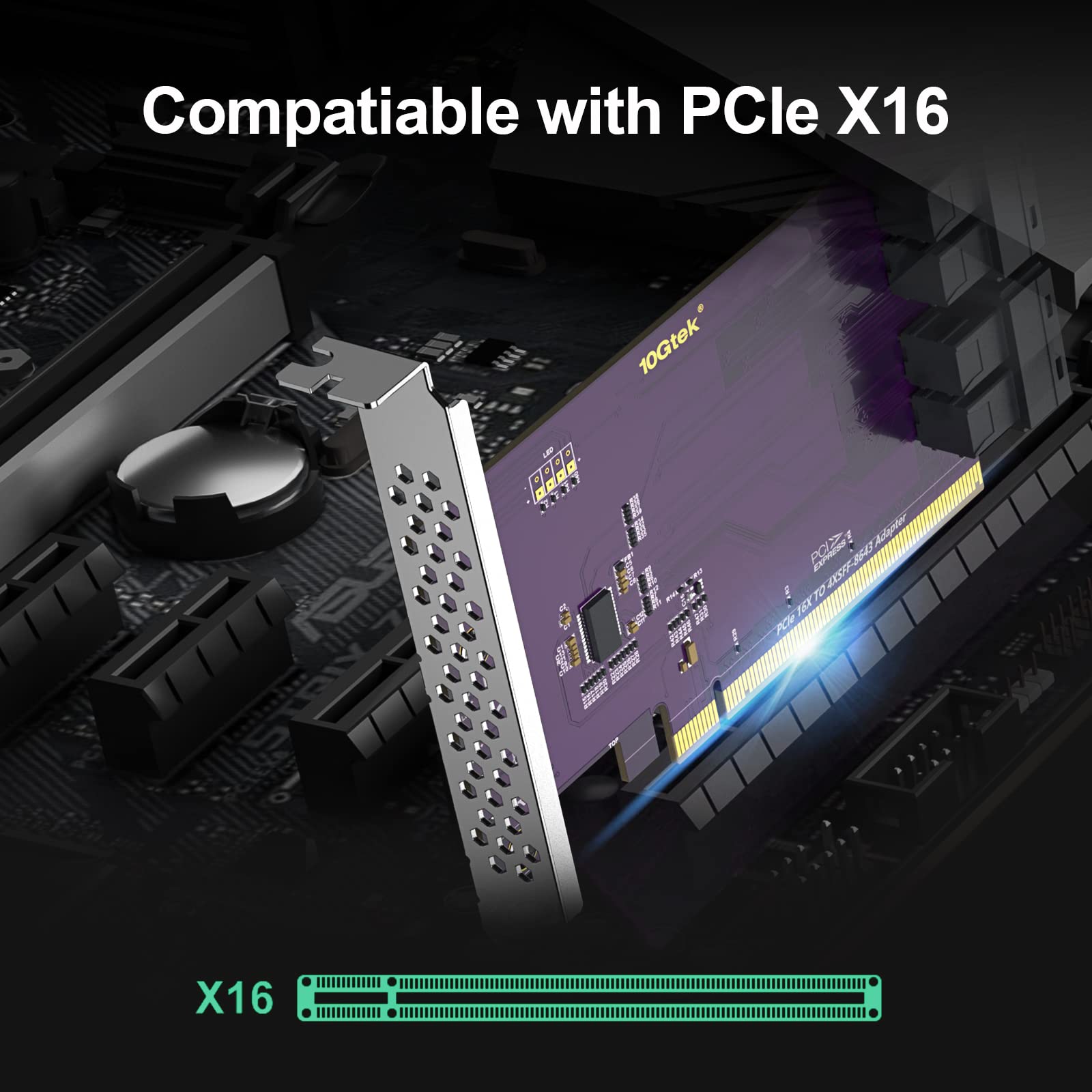 Pcie To Sff-8643 Adapter For U.2 Ssd, X16, (4) Sff-8643, Requires Motherboard Bios Support For Bifurcation. Support Windows 10/2