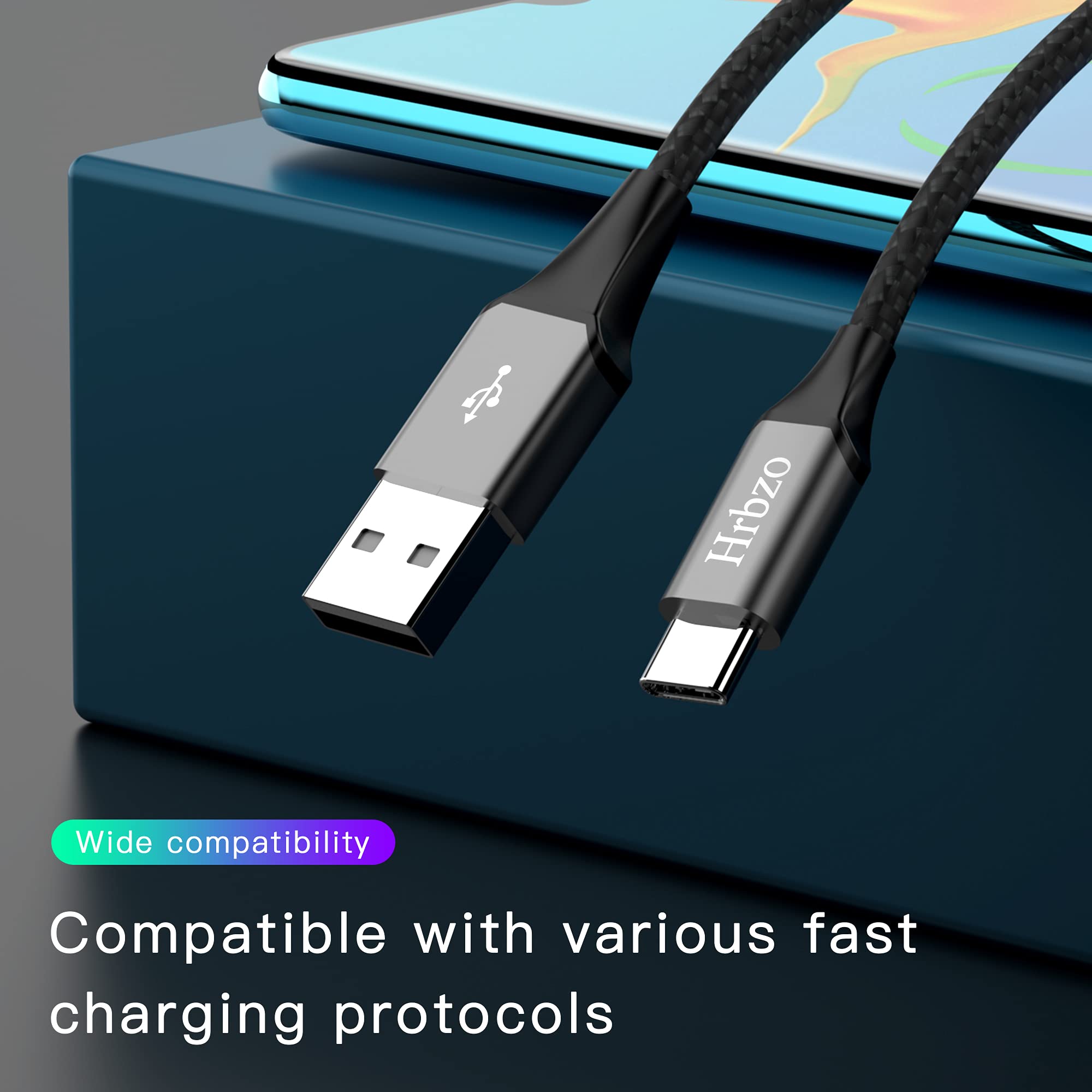 Hrbzo Usb-C Cable 3A Fast Charging, 3-Pack 3Ft Usb A To Type C Charge Nylon Braided Cord For Type-C Devices - Black