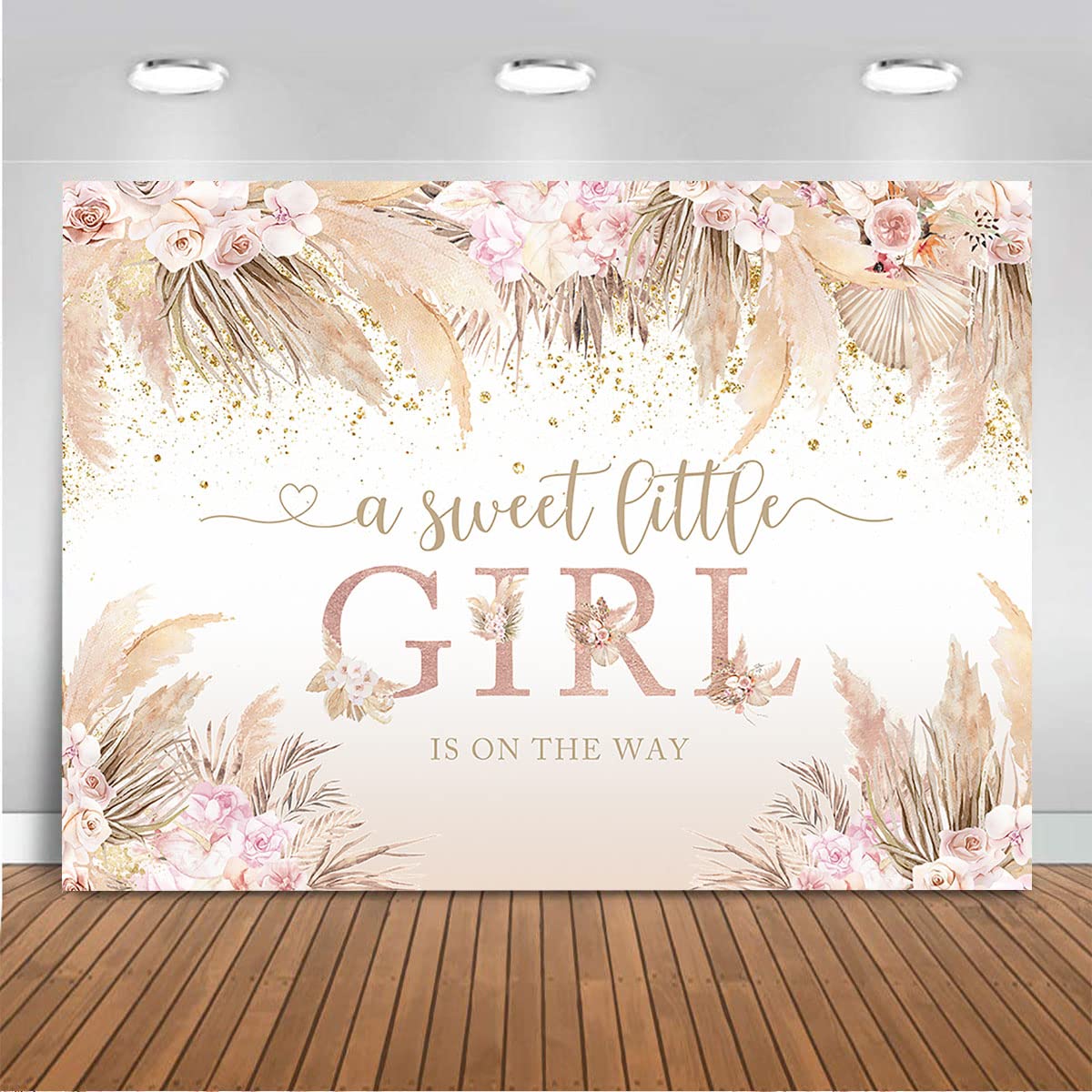 Mocsicka Boho Hello Baby Backdrop Boho Chic Pink Flowers Baby Shower Background A Sweet Little Girl Is On The Way Party Cake Tab