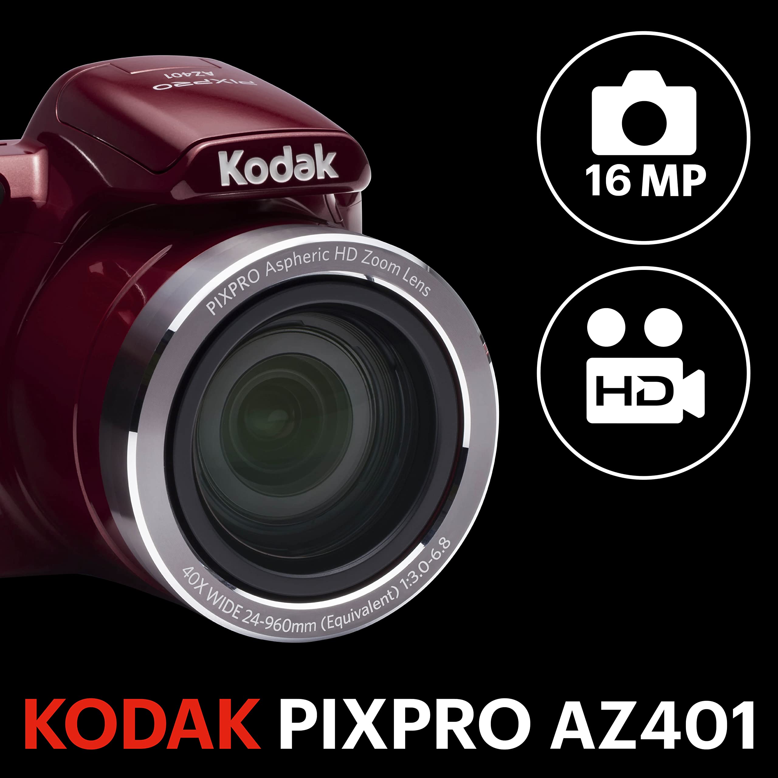 Kodak Az401Rd Point & Shoot Digital Camera With 3 Lcd, Red