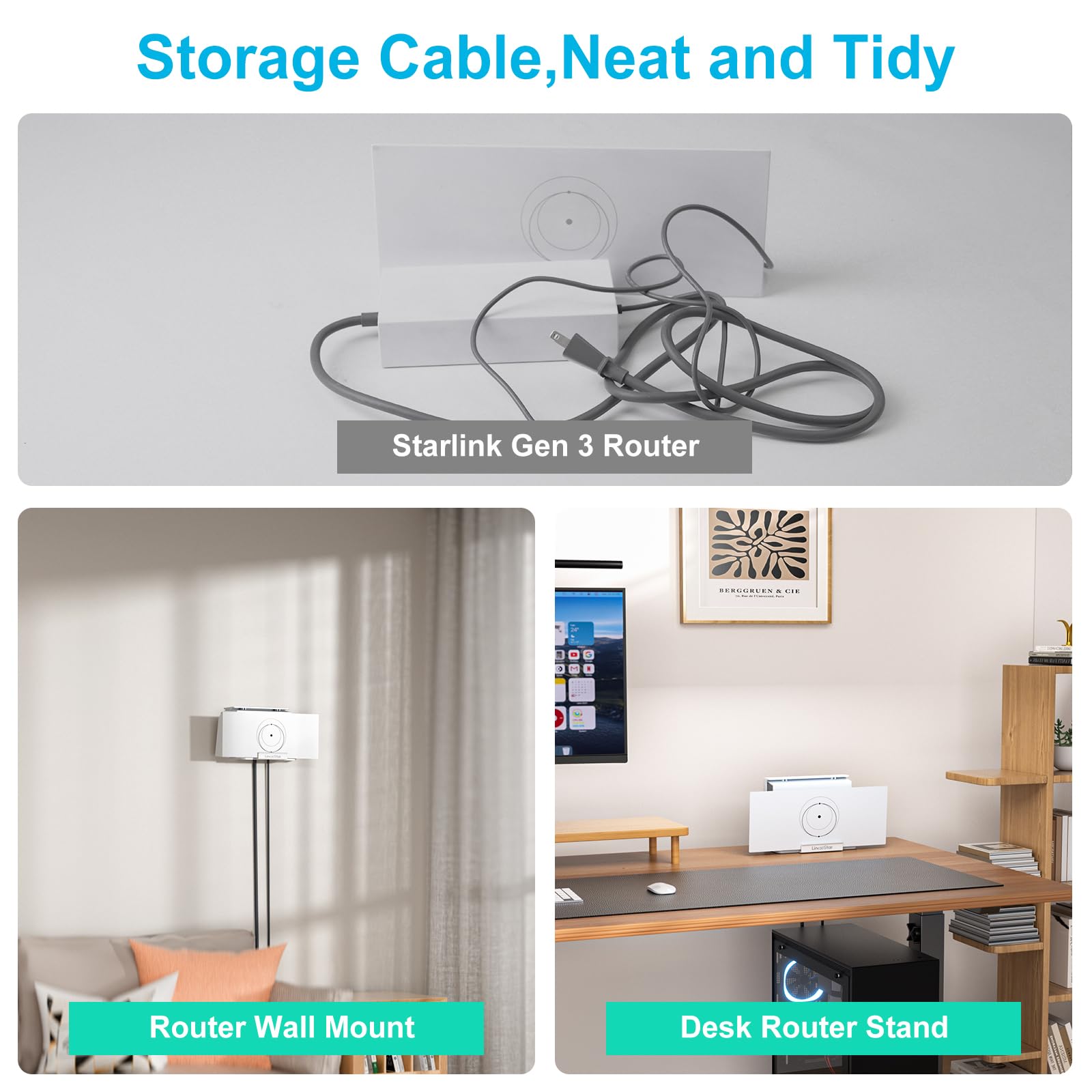 Linkoostar Starlink Gen 3 Mount, All In One Starlink Router Mount For Starlink V3 Wall Mount/Desk Mount For Starlink Standard V3