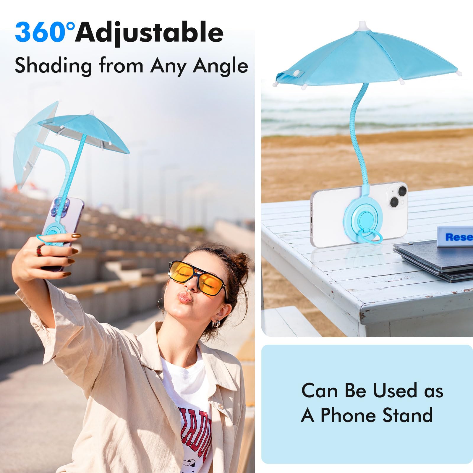Amusight Phone Umbrella For Sun, Universal Adjustable Umbrella Phone Shade With Strong Suction Cup,Outdoor Anti-Reflective Glare