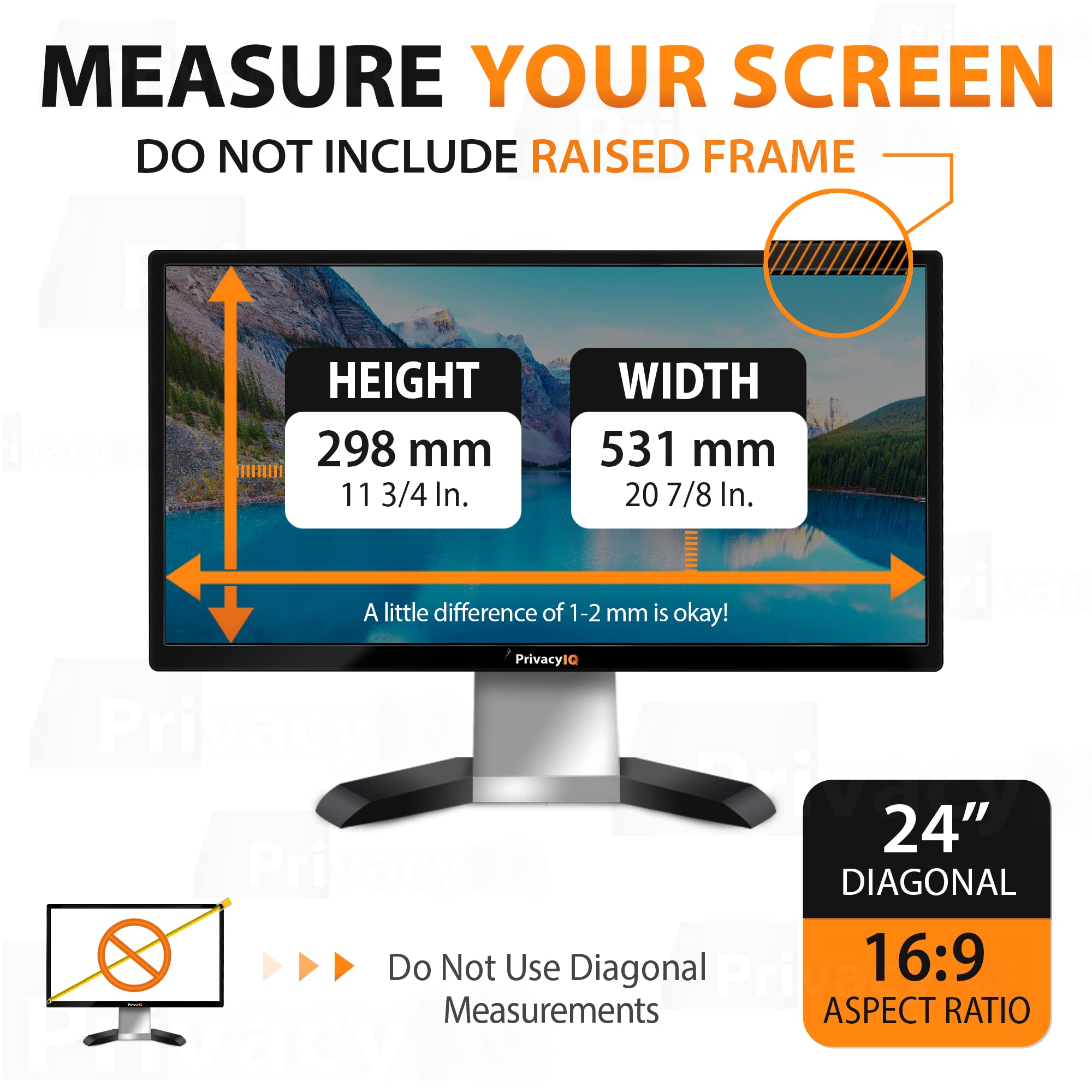 Privacy Iq 24'' Inch 16:9 (2 Pack) Monitor Privacy Screen Filter For 60 Degree Privacy, Advanced Anti Glare, Uv Light Reduction