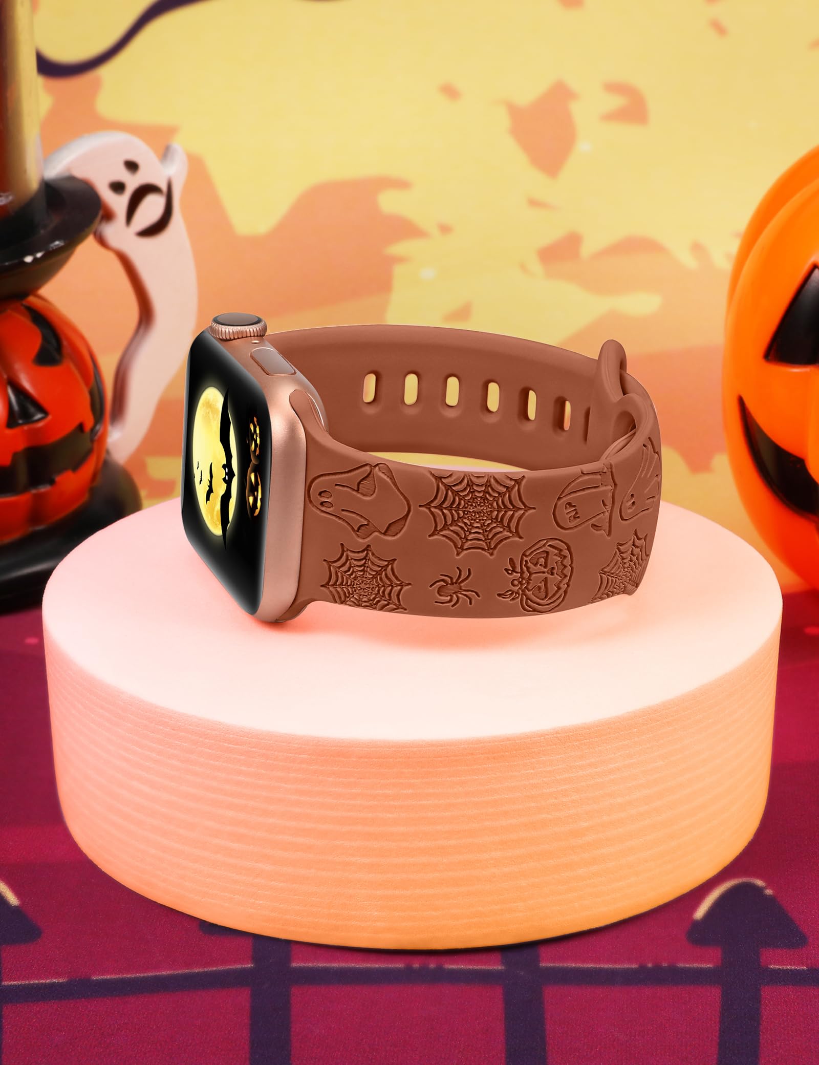 W Rara Halloween Engraved Band Compatible With Apple Watch Band 38Mm 40Mm 41Mm 42Mm 44Mm 45Mm 49Mm For Women Men, Soft Silicone