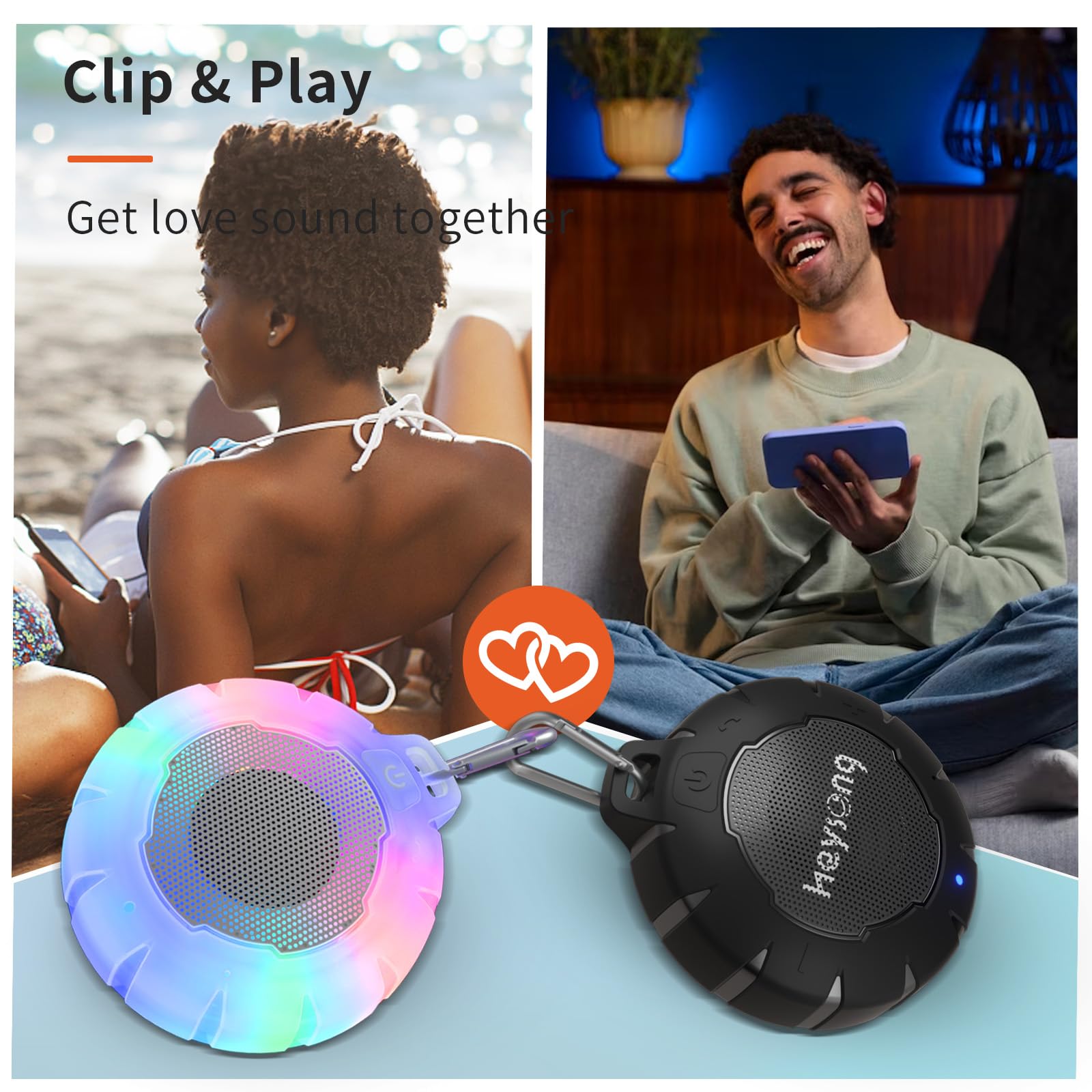 Heysong Waterproof Shower Bluetooth Speaker, Durable & Portable With Clear Sound, Ideal For Shower, Pool, Beach & Kayaking � Great Gift For All Ages