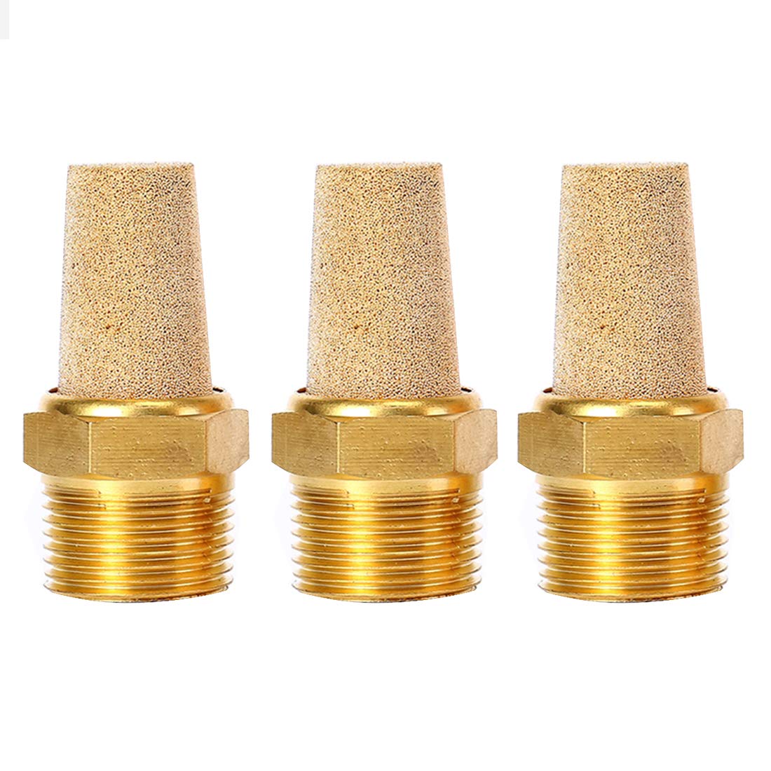 Quickun Air Pneumatic Mufflers, 1/4'' Male Thread Sintered Bronze Exhaust Muffler Silencer (Pack Of 3)