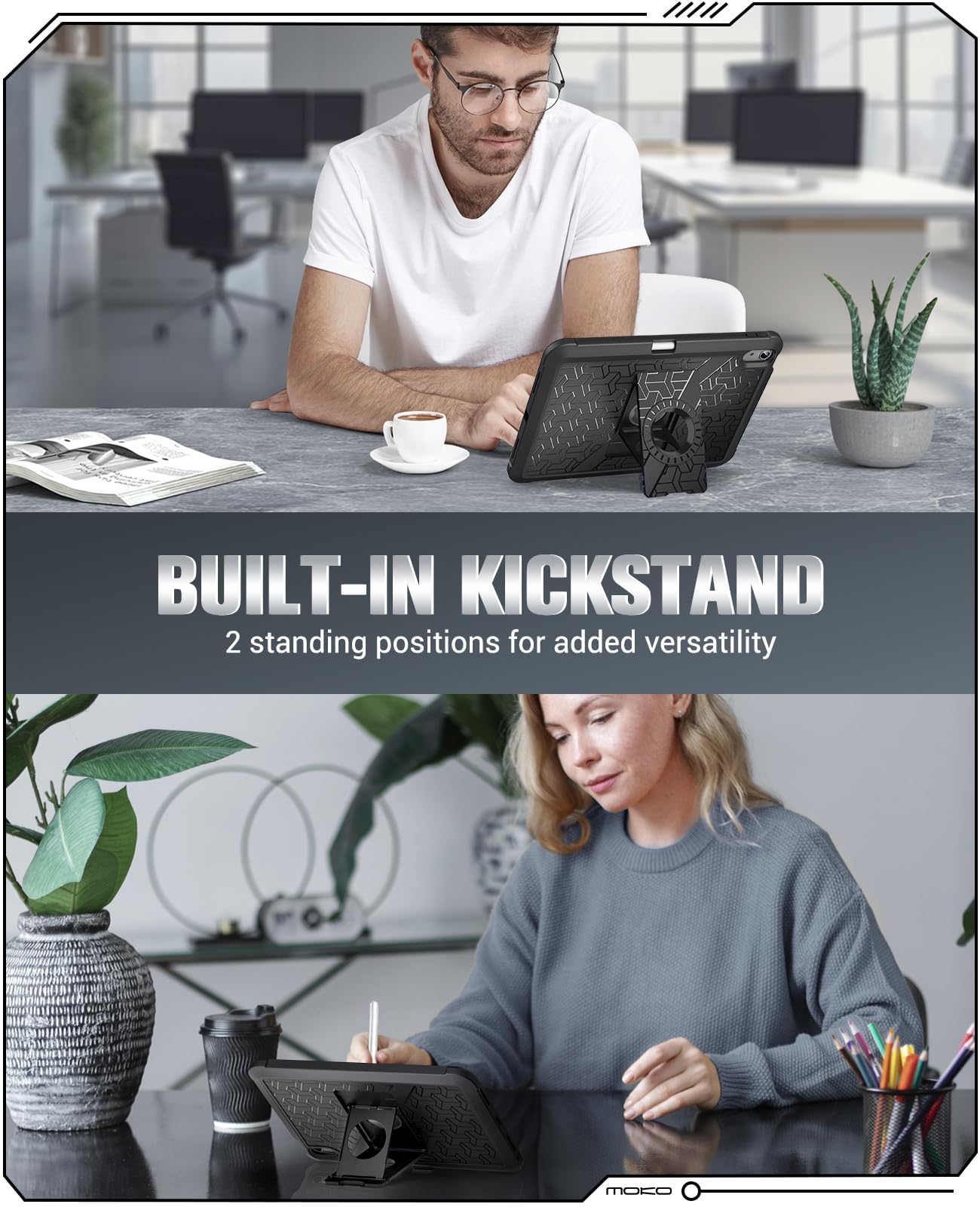 MoKo for iPad Air 6th Generation 11 Inch Case M2 2024, iPad Air 5th/4th Gen 2022/2020, Heavy Duty Shockproof Full Body Cover with Built in Screen Protector & Pencil Holder for iPad Air 6/5/4, Black