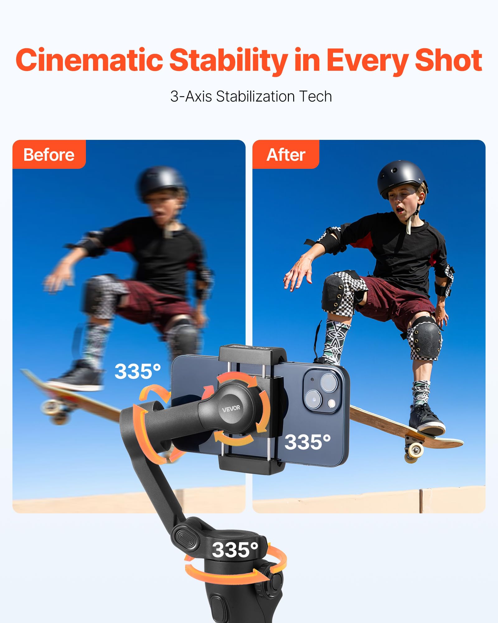 Vevor Gimbal Stabilizer For Smartphone, 3-Axis Stabilization, Phone Gimbal For Android & Iphone With Face/Object Tracking, Tripo