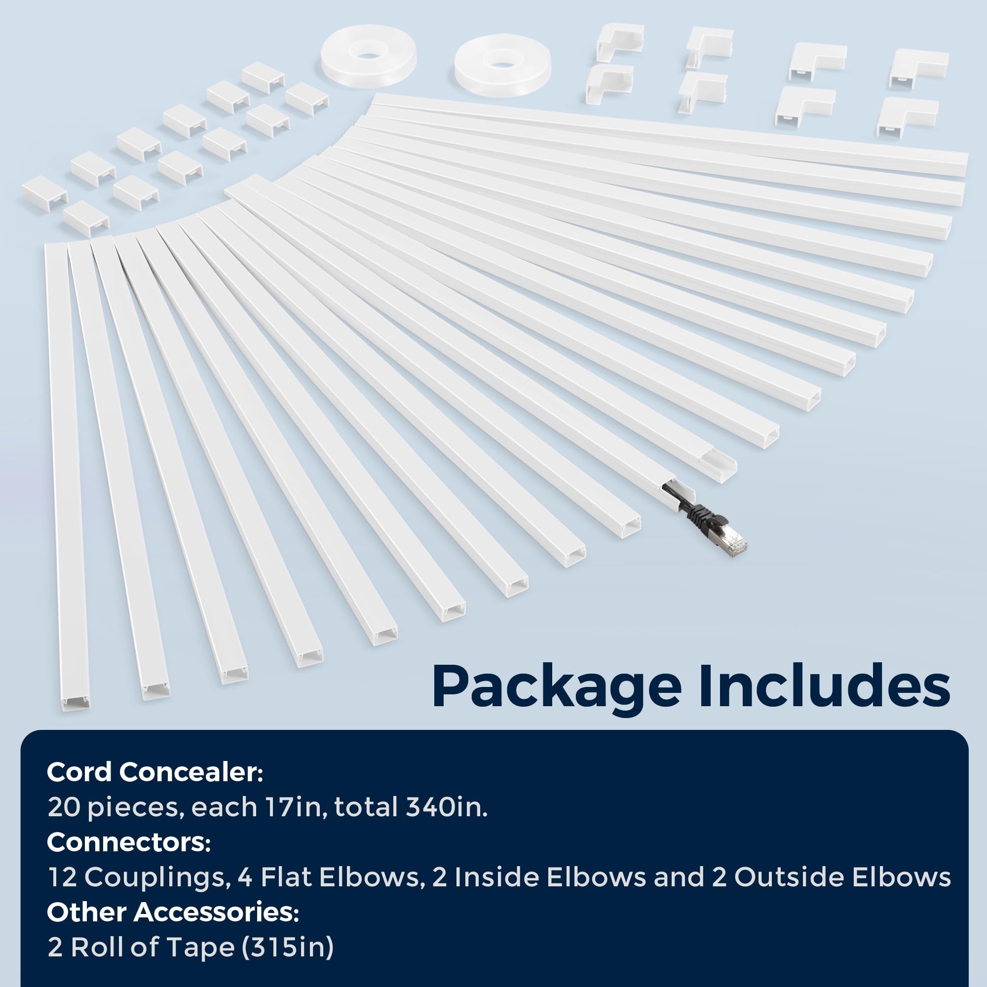 340In Cord Covers For Wires On Wall, One Cord Wire Covers For Cords, Small White Cord Hider Wall, Yclyc Cable Raceway Wire Hider