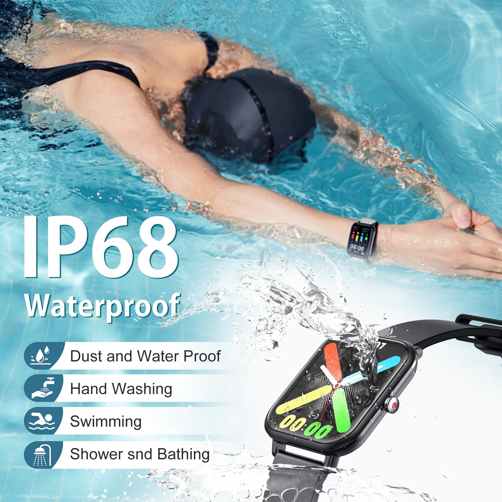 Smart Watch For Men Women, Fitness Tracker, 1.9'' Smartwatches, 24 Sports Modes, Heart Rate/Sleep Monitor/Pedometer/Spo2/Step Co