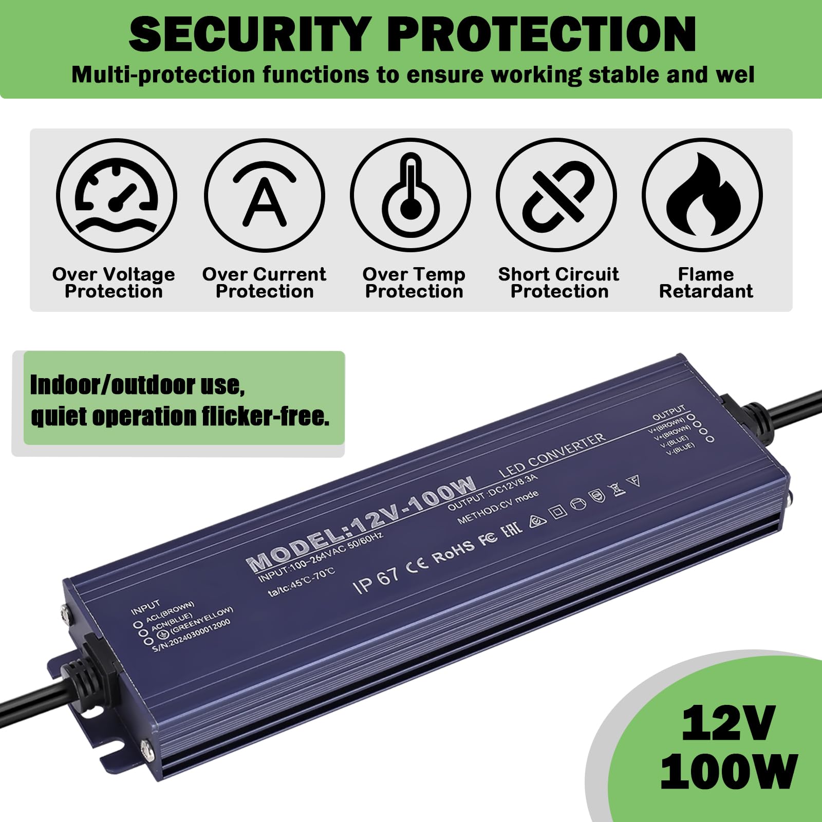 12V Led Driver Ip67 Waterproof 12V 8.3A 100W Power Supply Transformer 100~264V Ac To 12Volt Dc Low Voltage Output,Ultra Thin Con