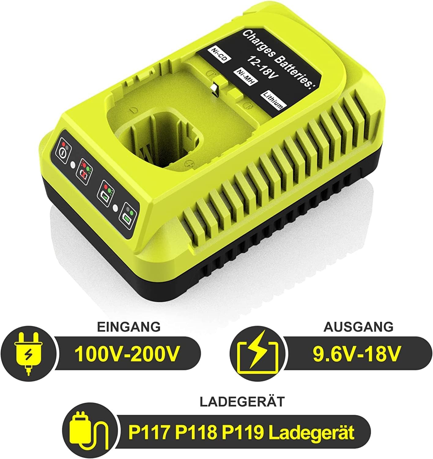 Powilling 18Volt P117 Rapid Charger Replace For Ryobi 18V Battery One+ Li Ion & Ni Cad Ni Mh Battery P102 P108 P189 P197 P103 P1