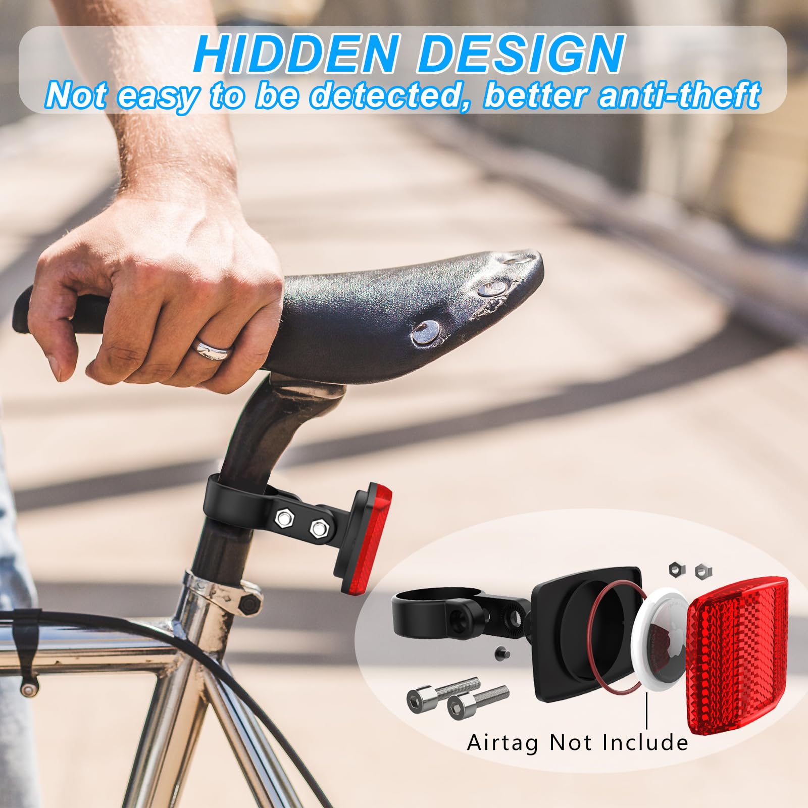 Perfipro Airtag Bike Mount, Hidden Bike Gps Tracker Case For Apple Airtag, Airtag Bike Seatpost Reflector Mounts, Anti Theft Air