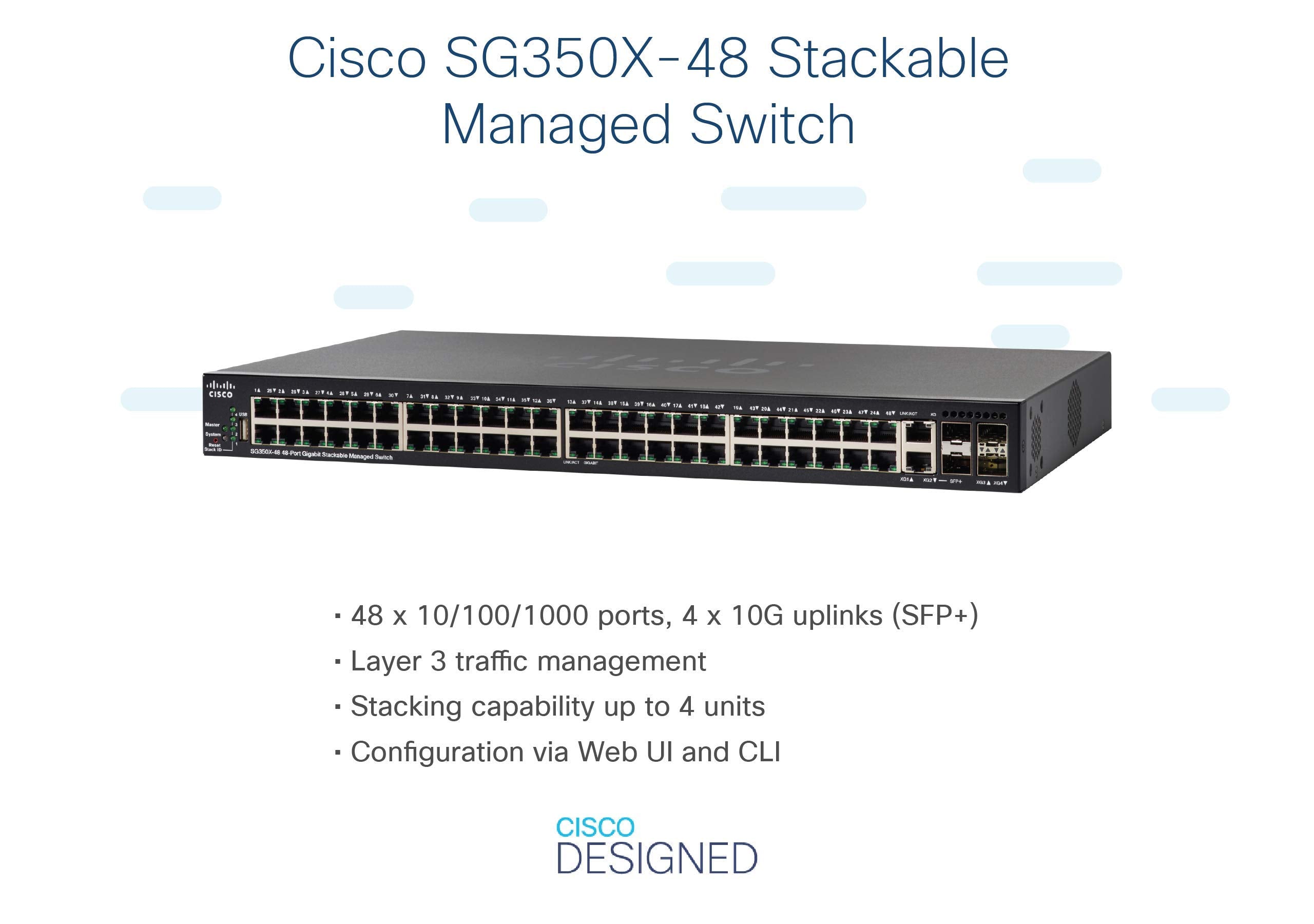 Cisco Sg350X-48 Stackable Managed Switch With 48 Gigabit Ethernet (Gbe) Ports, 2 X 10G Combo + 2 X Sfp+, Limited Lifetime Protec