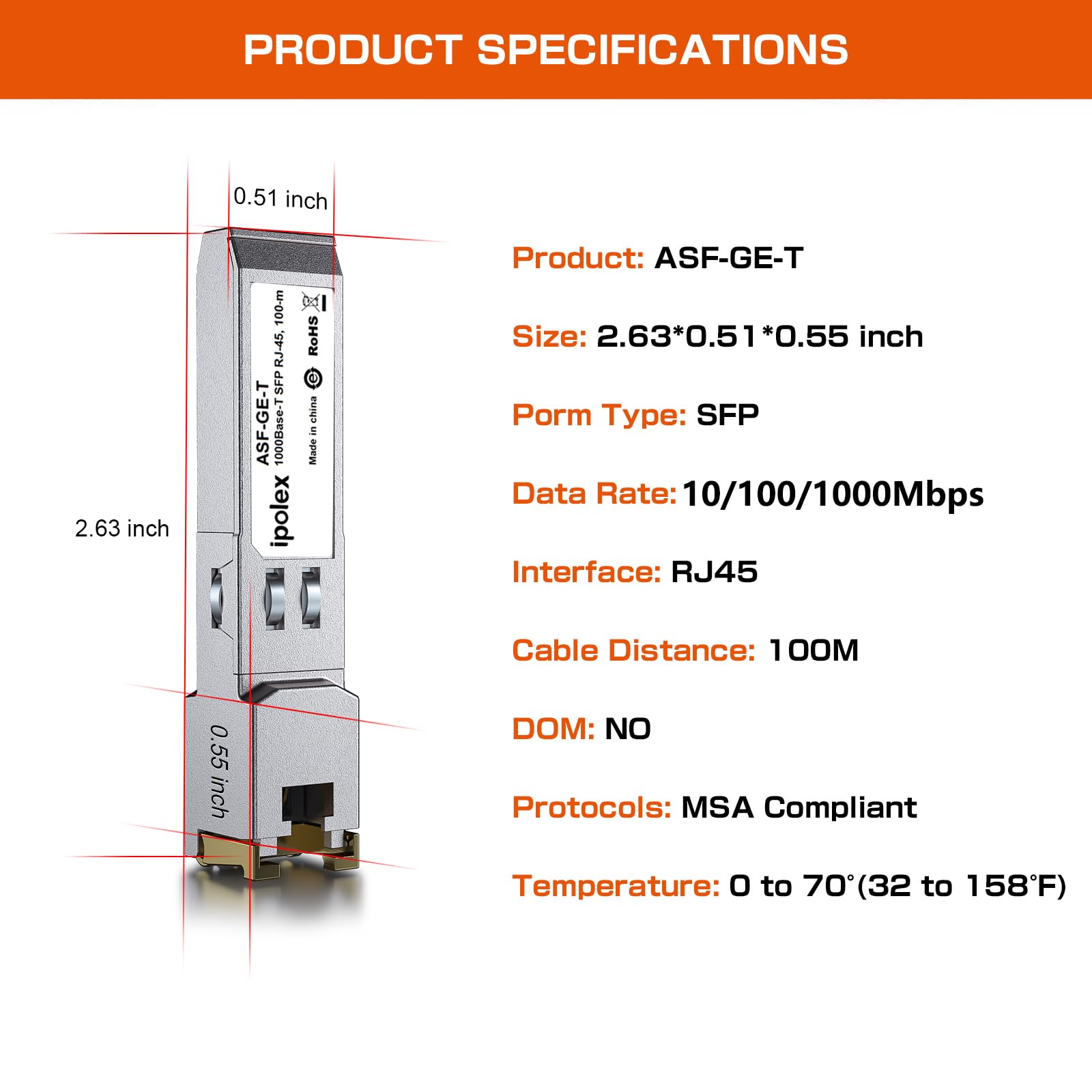 100/1000Base T Copper Sfp To Rj45 Module, Auto Negotiation Rj45 Sfp Transceiver, Gigabit Mini Gbic Compatible With Cisco Glc T(1