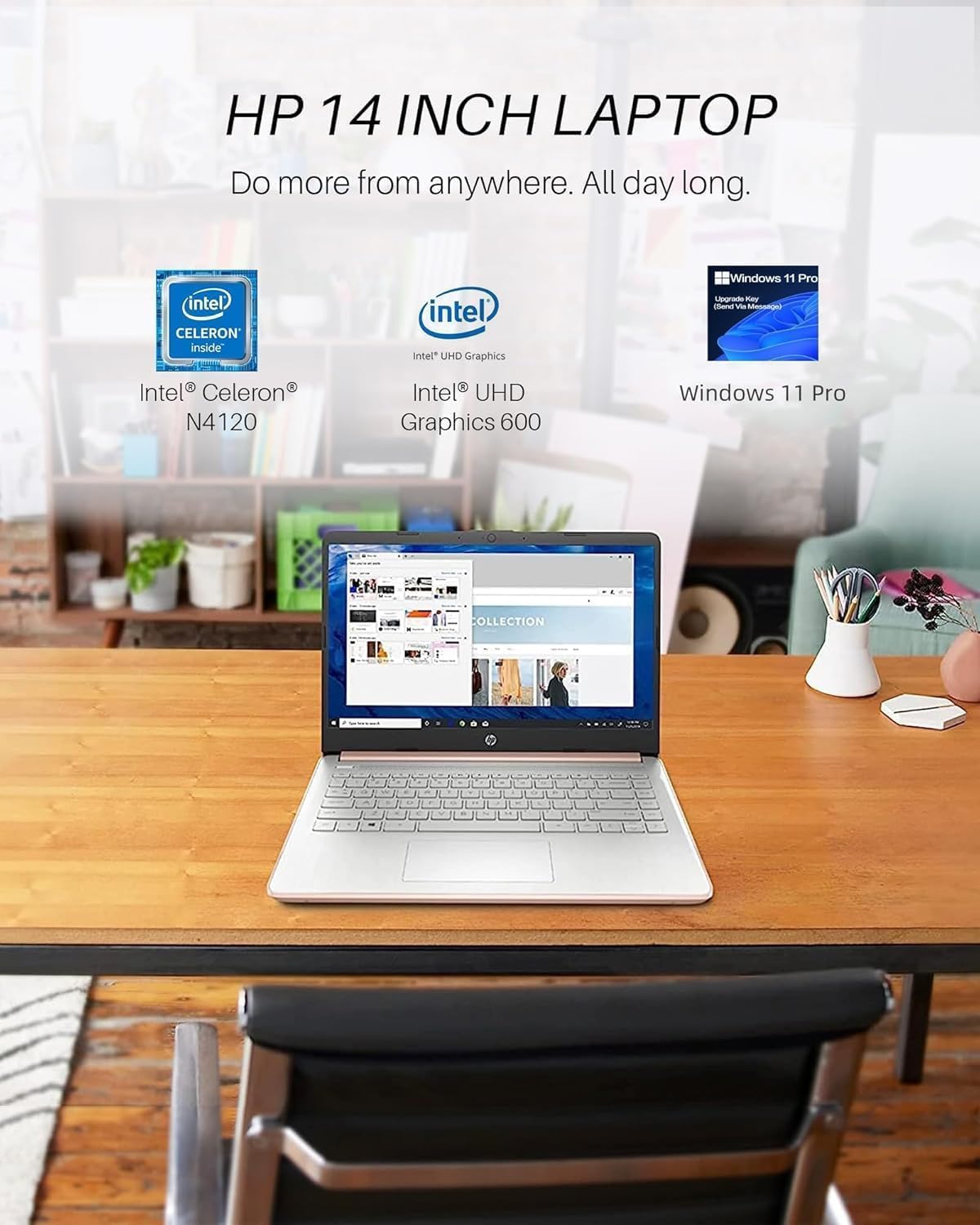 Hp 14 Inch Laptop Student Business, Intel Celeron N4120, 8 Gb Ram, 384 Gb Storage(128Gb Emmc+256Gb Msd), 1-Year Office 365, Inte