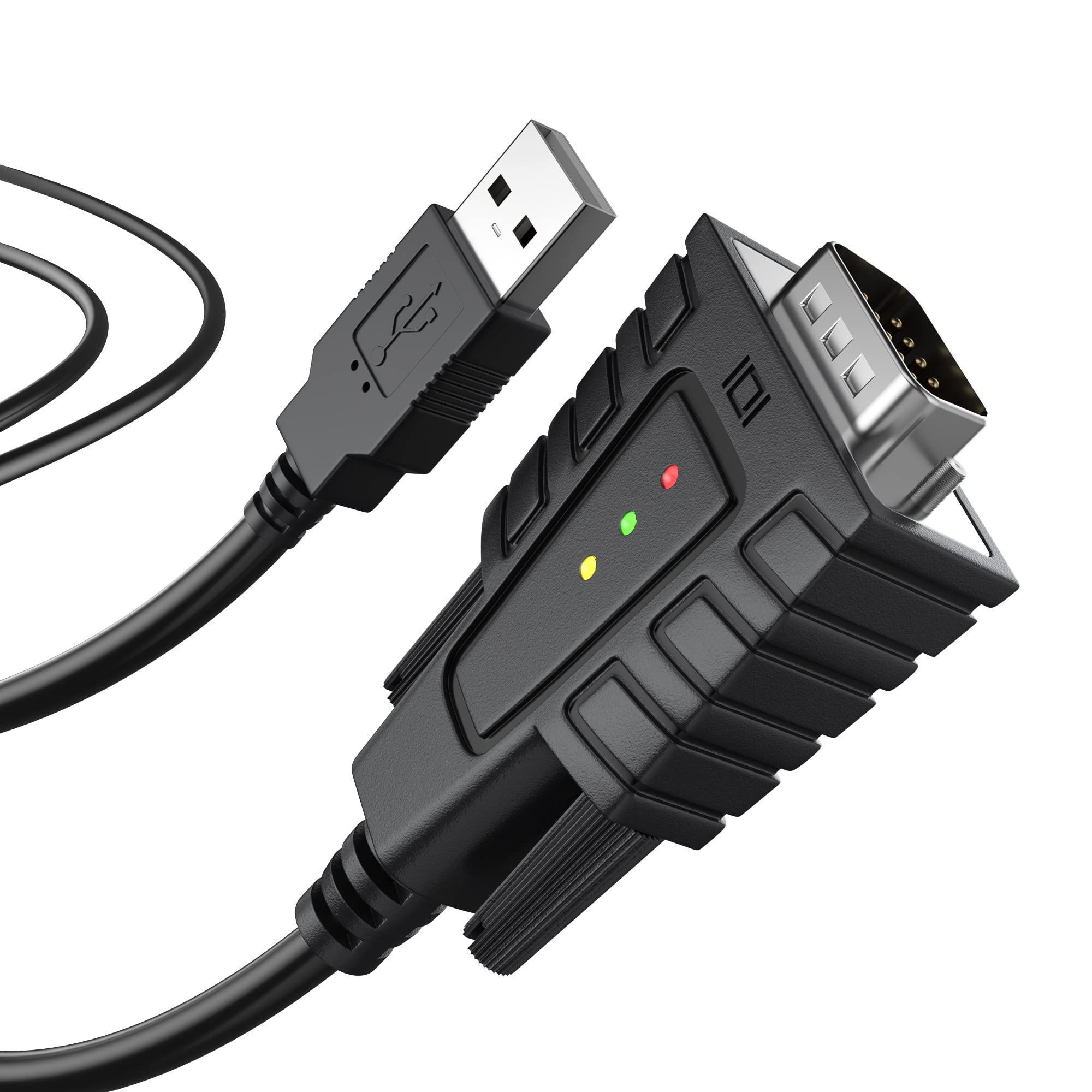 Drivergenius Usb To Serial Rs232 Db9 Adapter Cable With 3 X Led Indicators   Prolific Pl2303   Compatible For Windows 11, Macos Sequoia 15.1.1, Linux (Usb232A B, 3Ft/1M)