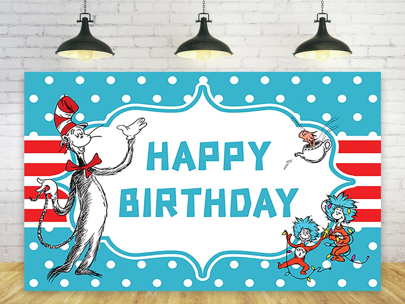 Blue Backdrop for Birthday Party Decorations Background for Baby Shower Party Cake Table Decorations Supplies Cat in The Hat The