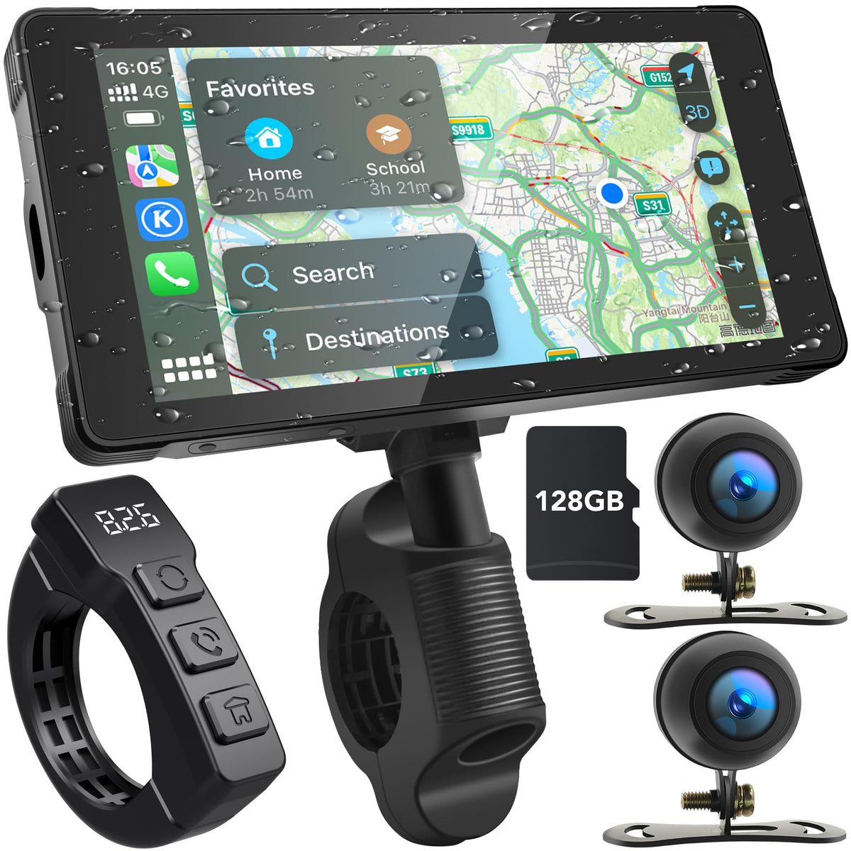 Lbw Premium Motorcycle Dvr: Wireless Apple Carplay & Android Auto, Dual Hd 1080P Cameras, Gps Navigation, 5.5 Inch Ips Touch Scr