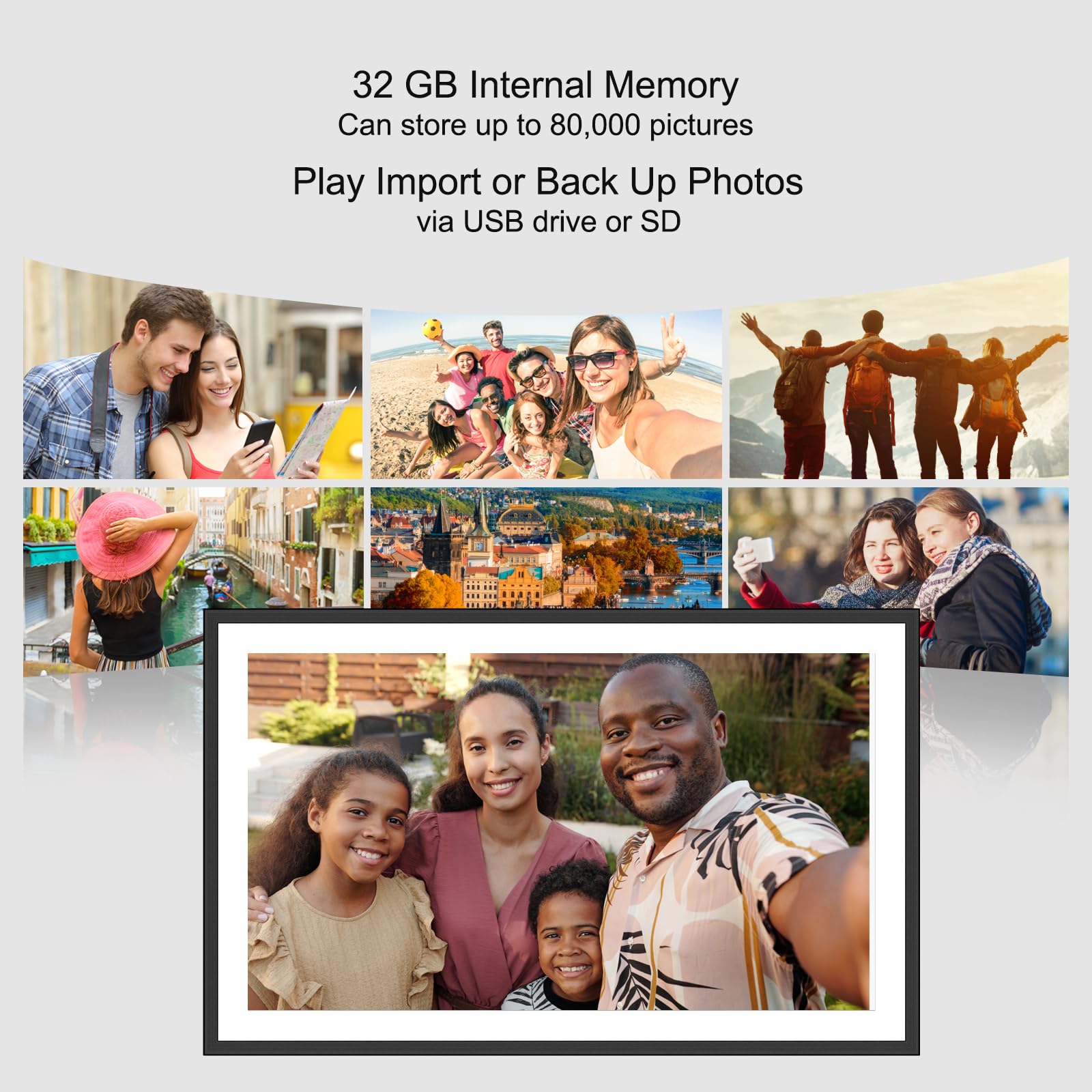 Frameo 15.6 Inch Large Digital Picture Frame Wifi Electronic Smart Digital Photo Frame 32Gb 1920 * 1080 Ips Touch Screen Wall Mo