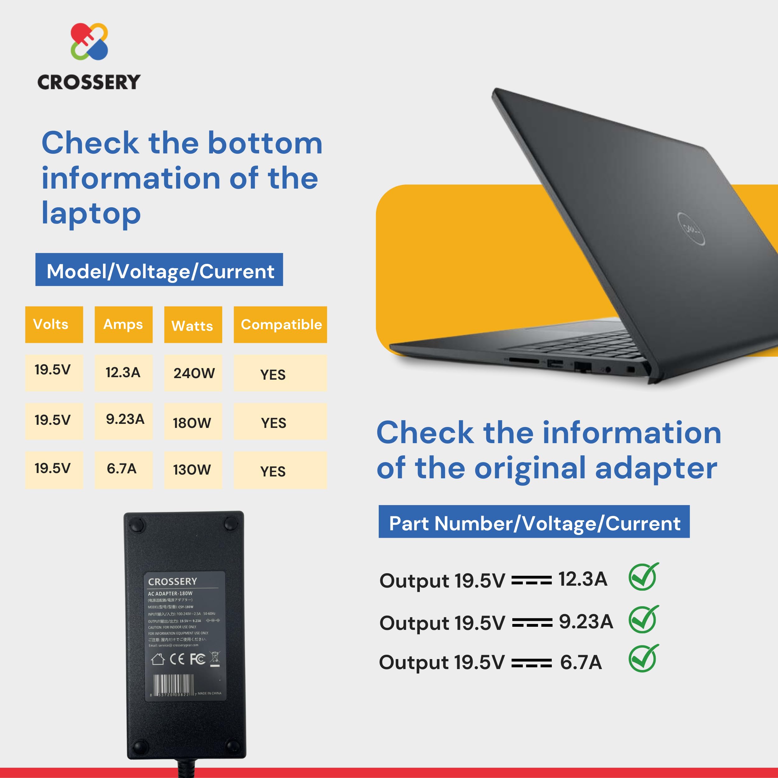 Dell 180W Charger For Dell Alienware Laptop Charger Dell G7 Optiplex G3 G5 Alienware M15 M17 M17X X51 R1 R2 R3 R4 R5 Heavy Duty Power Supply For Dell Gaming Computer Laptops 19.5V 9.23A Ac Adapter