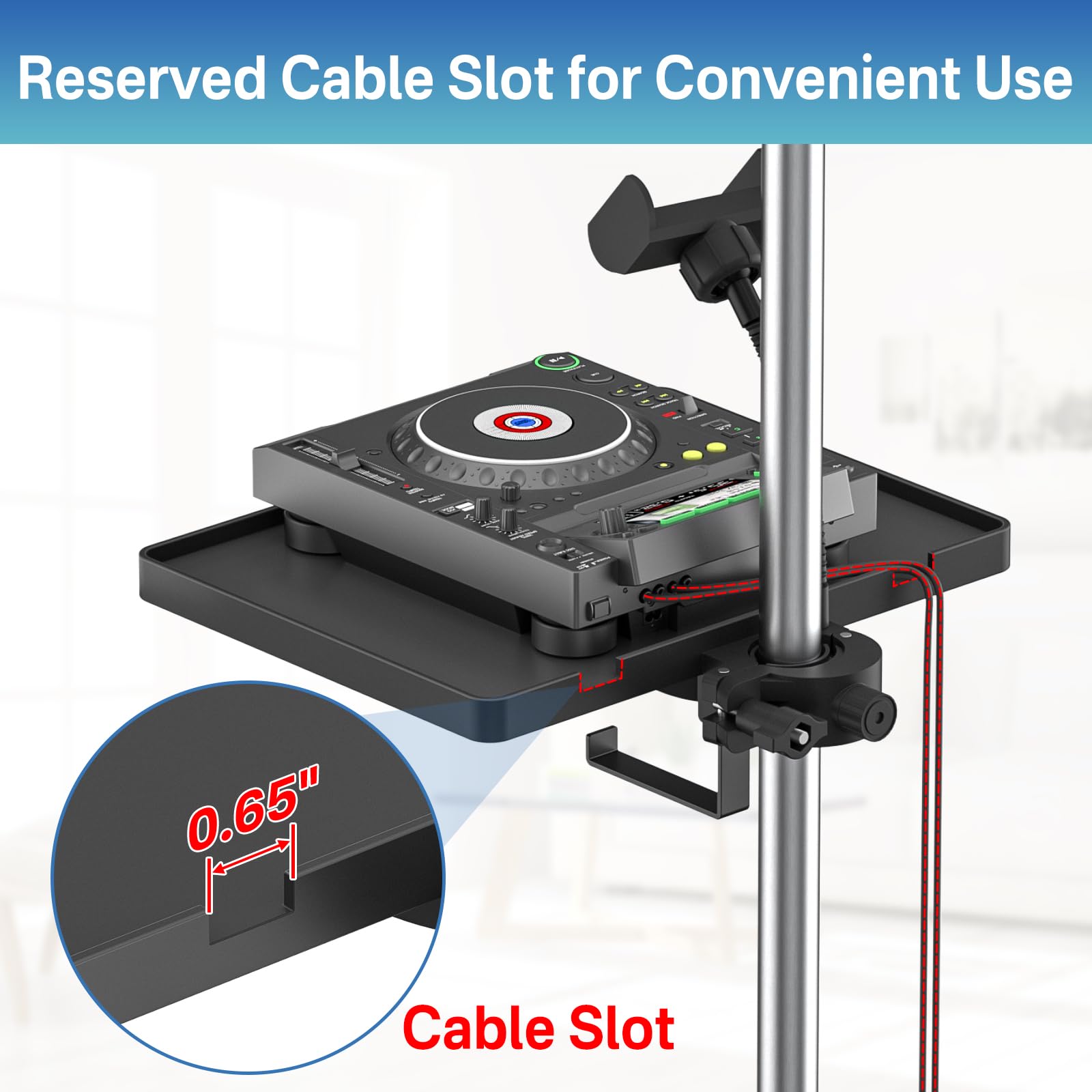 Universal Microphone Stand Tray With Phone Holder, Adjustable Mic Stand Tray Shelf Clamp On Utility Shelf   8.7'' X 6.5'' Music