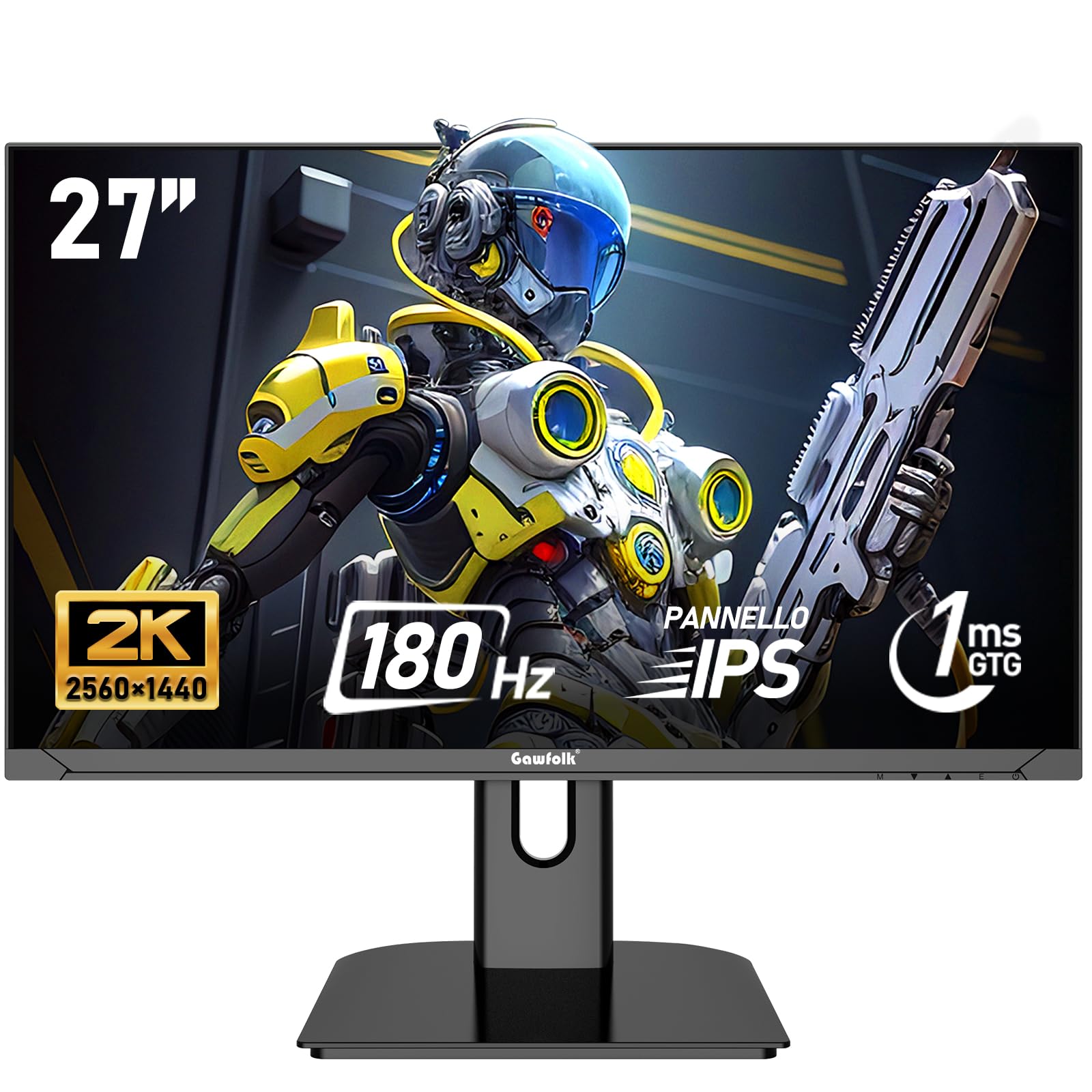 Gawfolk 27 Inch IPS PC Screen, 2K WQHD (2560    1440), 180Hz Gaming Monitor, 1ms Borderless, 100% sRGB, 178 Wide Angle, HDMI, Di