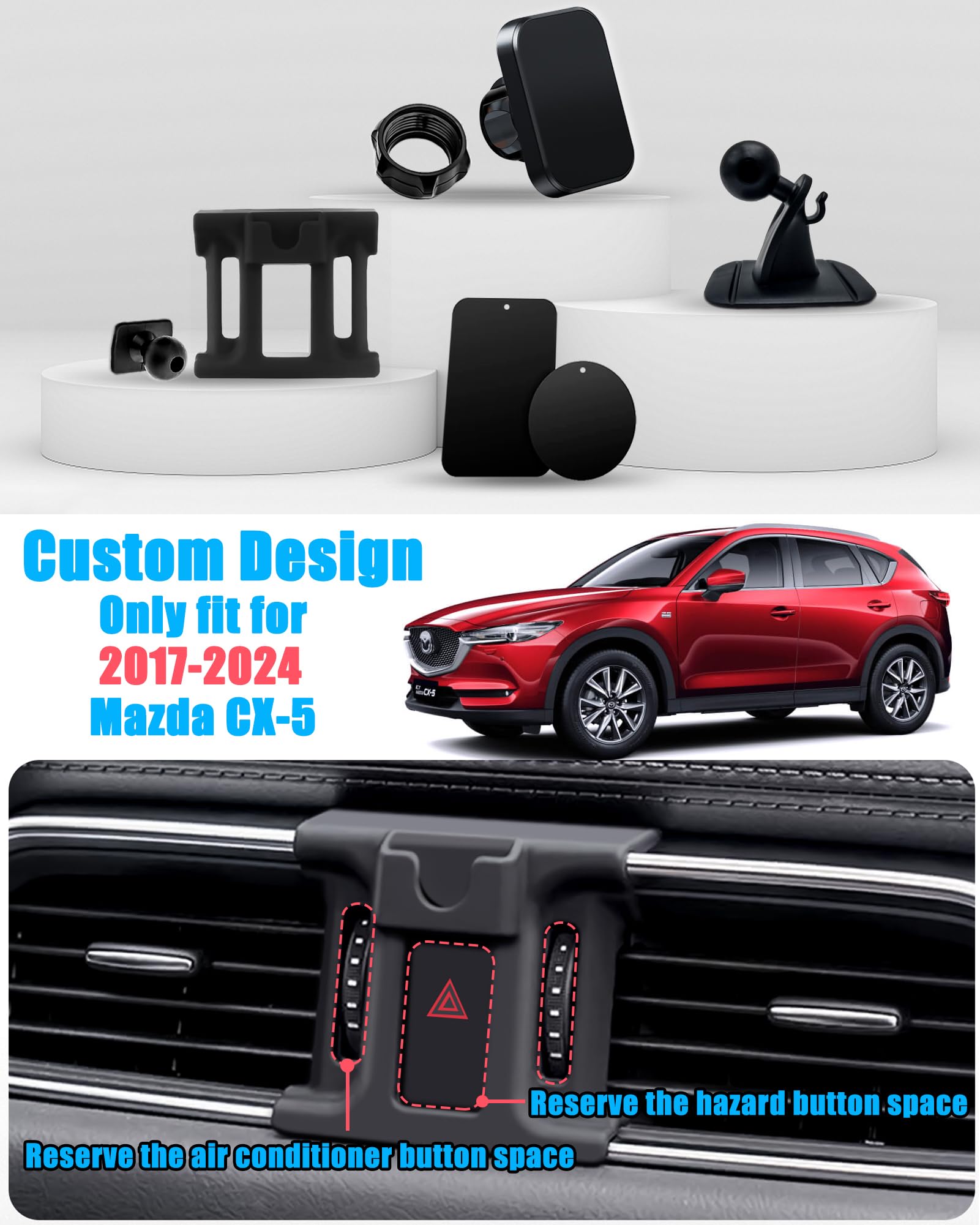 Ve Ve Power Car Phone Holder, Air Vent Phone Stand, Auto Dashboard Car Mount For Mazda Cx5 2017 2018 2019 2020 2021 2022 2023 20