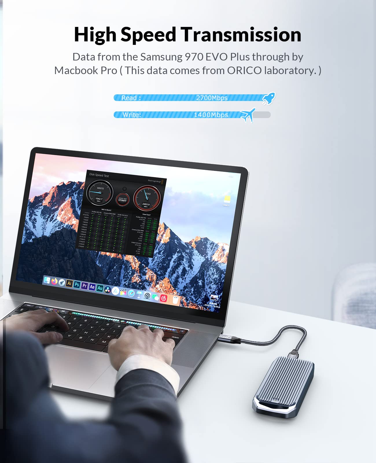 ORICO M.2 Enclosure for NVMe SSD, USB4.0 40Gbps Type C to M Key B+M Key 2280 Aluminum External SSD Case Compatible with Thunderbolt 3/4 USB3.2/3.1/3.0/ Type C M2V01