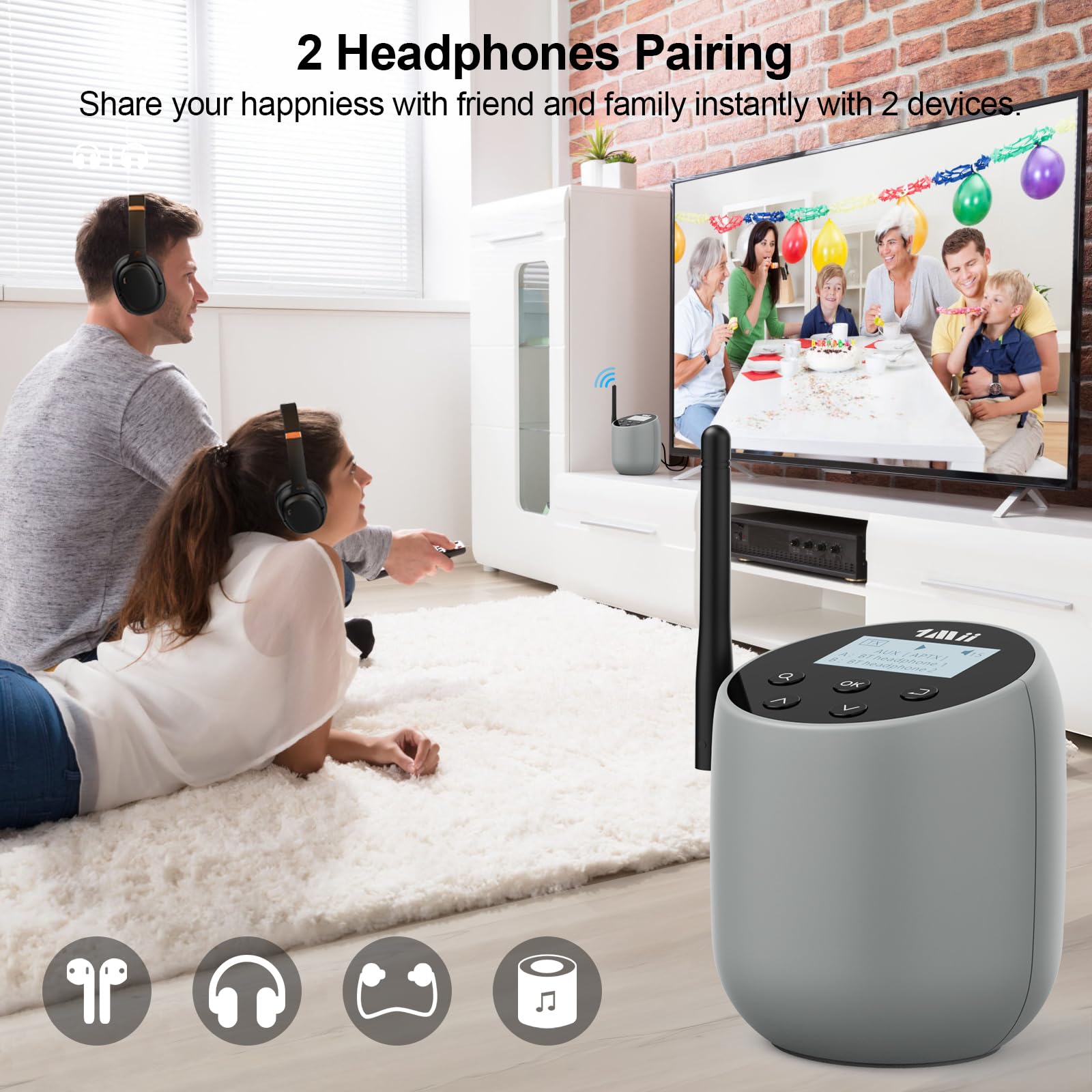 1Mii Ds70 Audio Bluetooth Transmitter For Tv To Wireless Headphone/Speaker, Aptx Ad/Hd/Ll/Aptx/Sbc, Optical/Aux/Rca Jacks And Mi