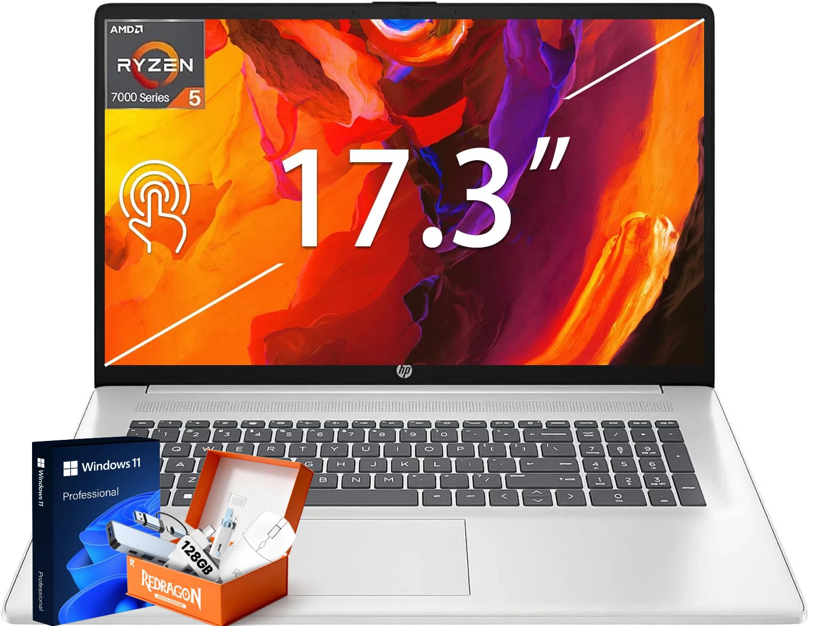 HP 17.3 Inch Touchscreen Laptop, AMD Ryzen 5 7430U, 16 GB RAM, 1 TB SSD, 17.3 HD+ Anti-Glare, Wi-Fi 6, Copilot AI, 128 GB USB Fl