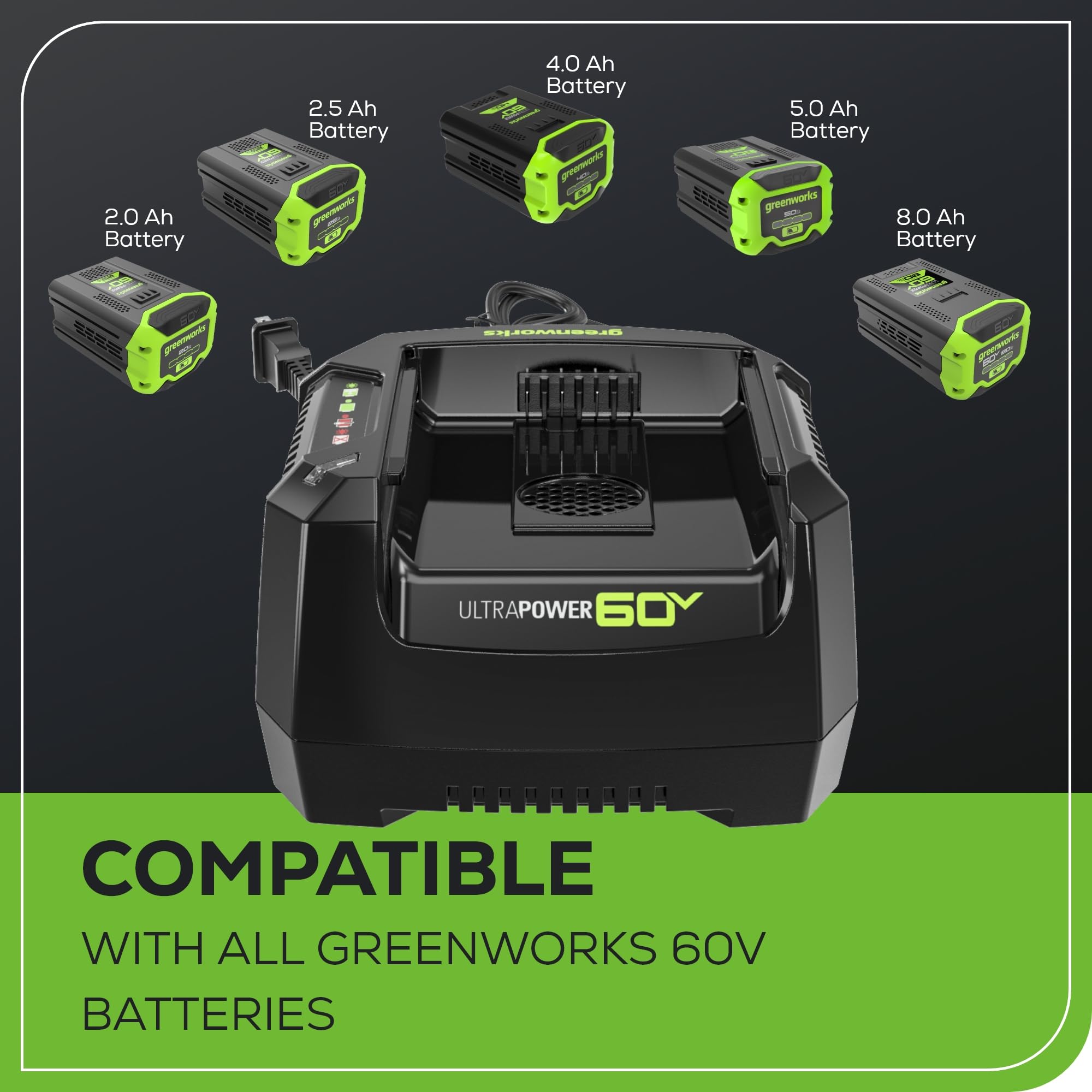 Greenworks Pro 60V Ultra Power 6A Rapid Charger   Works With All Greenworks Batteries