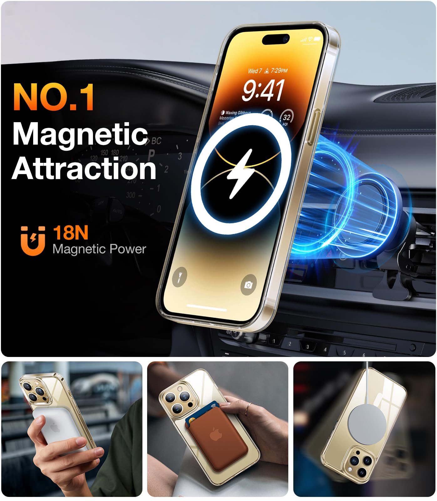 Torras Magnetic Clear For Iphone 14 Pro Case, Compatible With Magsafe, Never Yellow, 12 Ft Military Grade Drop Tested, Protectiv