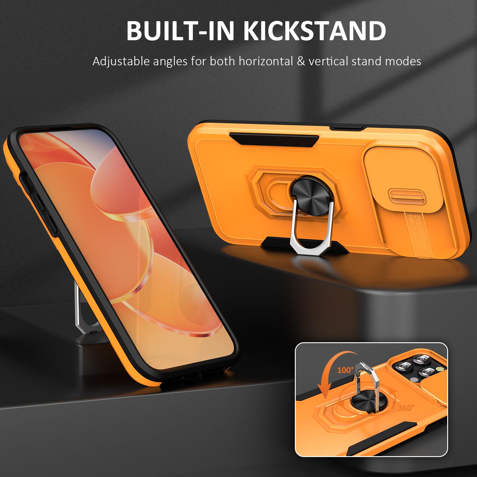 Sefing Phone Case For Iphone 15 Pro Max Case Iphone 15 Pro Max Phone Case With Camera Lens Cover, With Ring Holder Kickstand, Fi