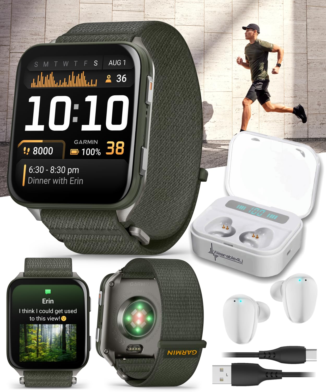 Wearable4U Garmin Venu X1 Thin and Lightweight GPS Smartwatch, AMOLED Display, Moss with Titanium Caseback and Moss ComfortFit N