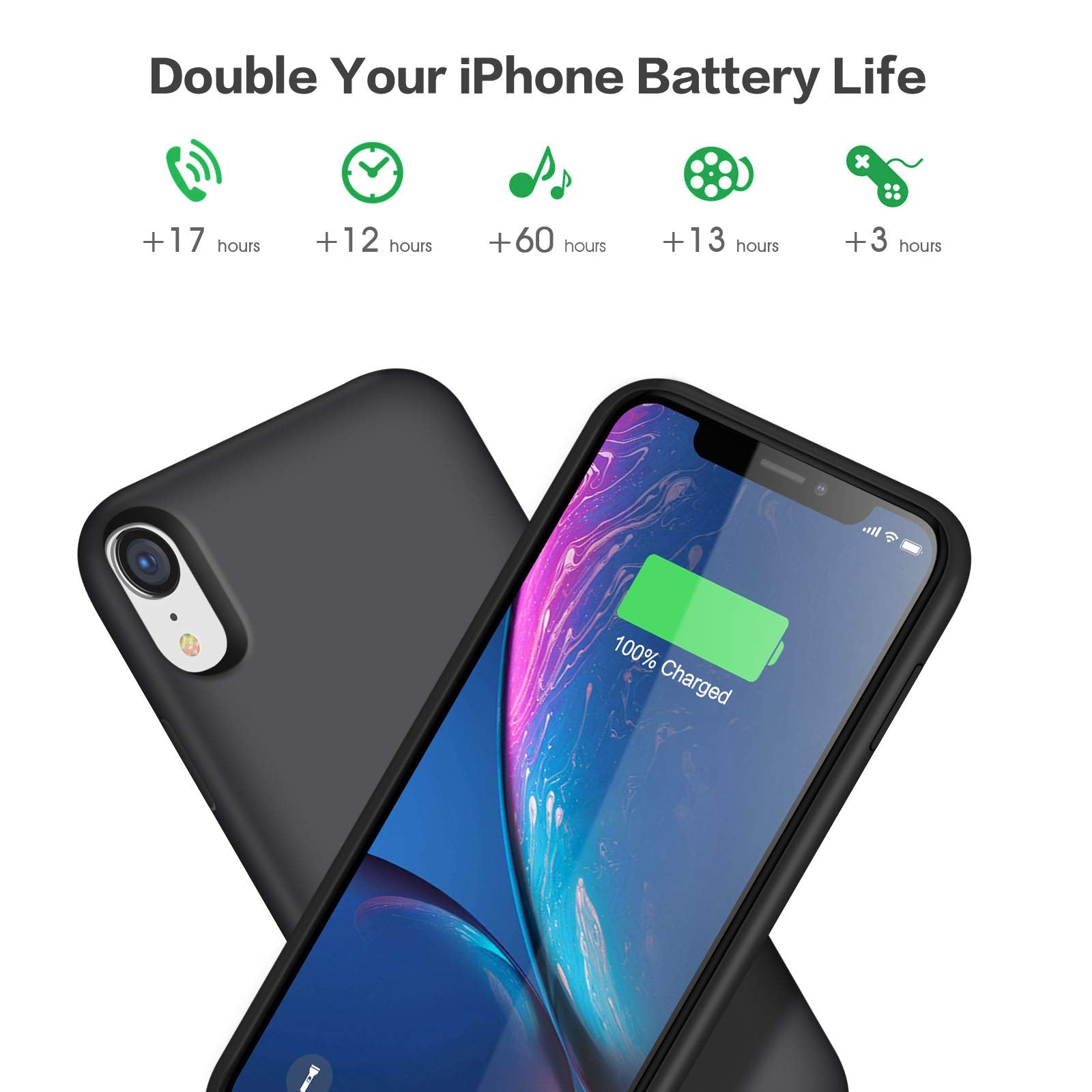 Trswyop Battery Case For Iphone Xr, 6800Mah Portable Charging Case For Iphone Xr Rechargeable Backup External Battery Pack Exten