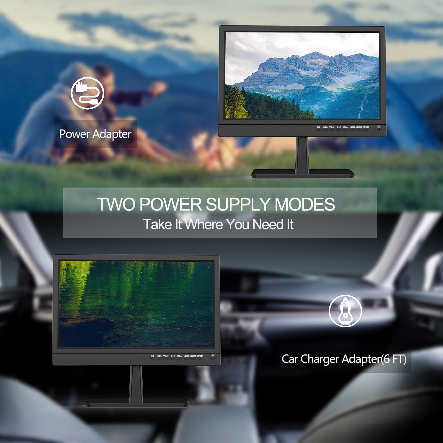 Feihe 14 Inch Small Flat Screen Kitchen Tv With Antenna Atsc Tuner/Usb/Hdmi/Av/Vga, Built In Tv Stand And Remote Control For Car