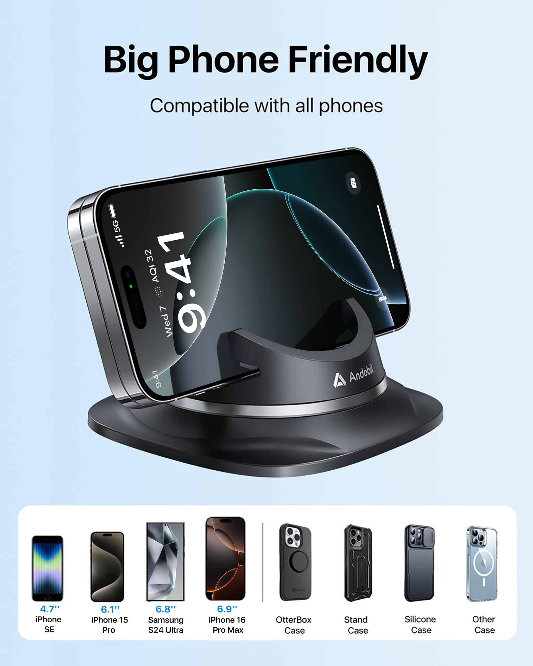 Andobil Upgraded Car Phone Holder, Stable & Silicone Phone Holders For Your Car, 360Rotatable Dashboard Cell Phone Holder, Cell