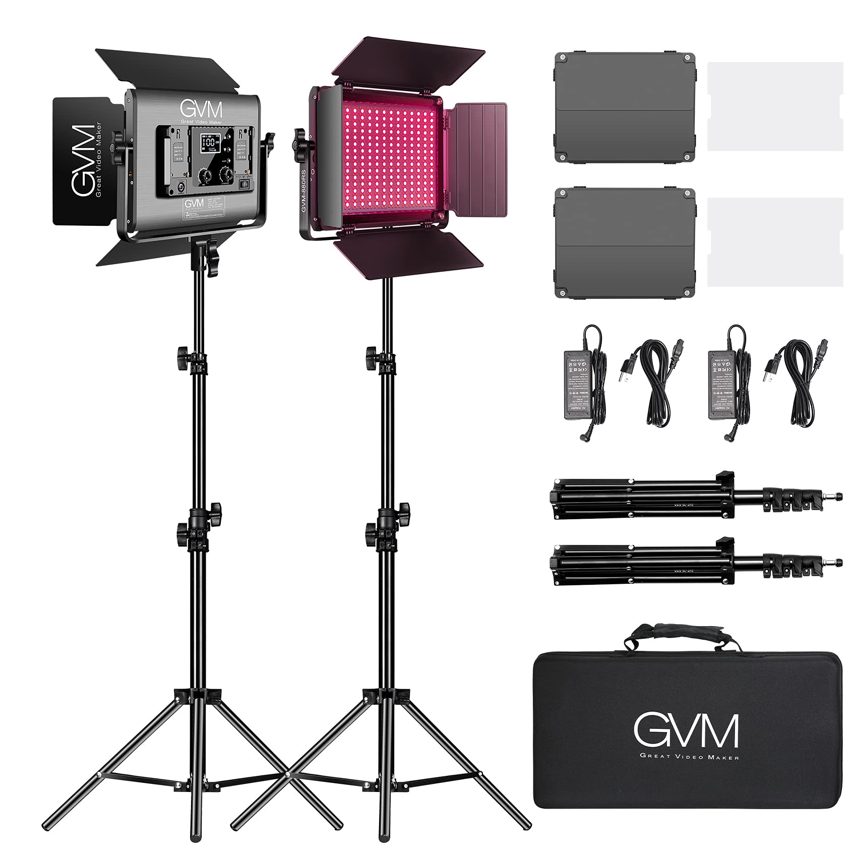 Gvm Rgb Led Video Light With Bluetooth Control, 60W Photography Studio Lighting Kit With Stands, 2 Packs 880Rs Dimmable Led Pane