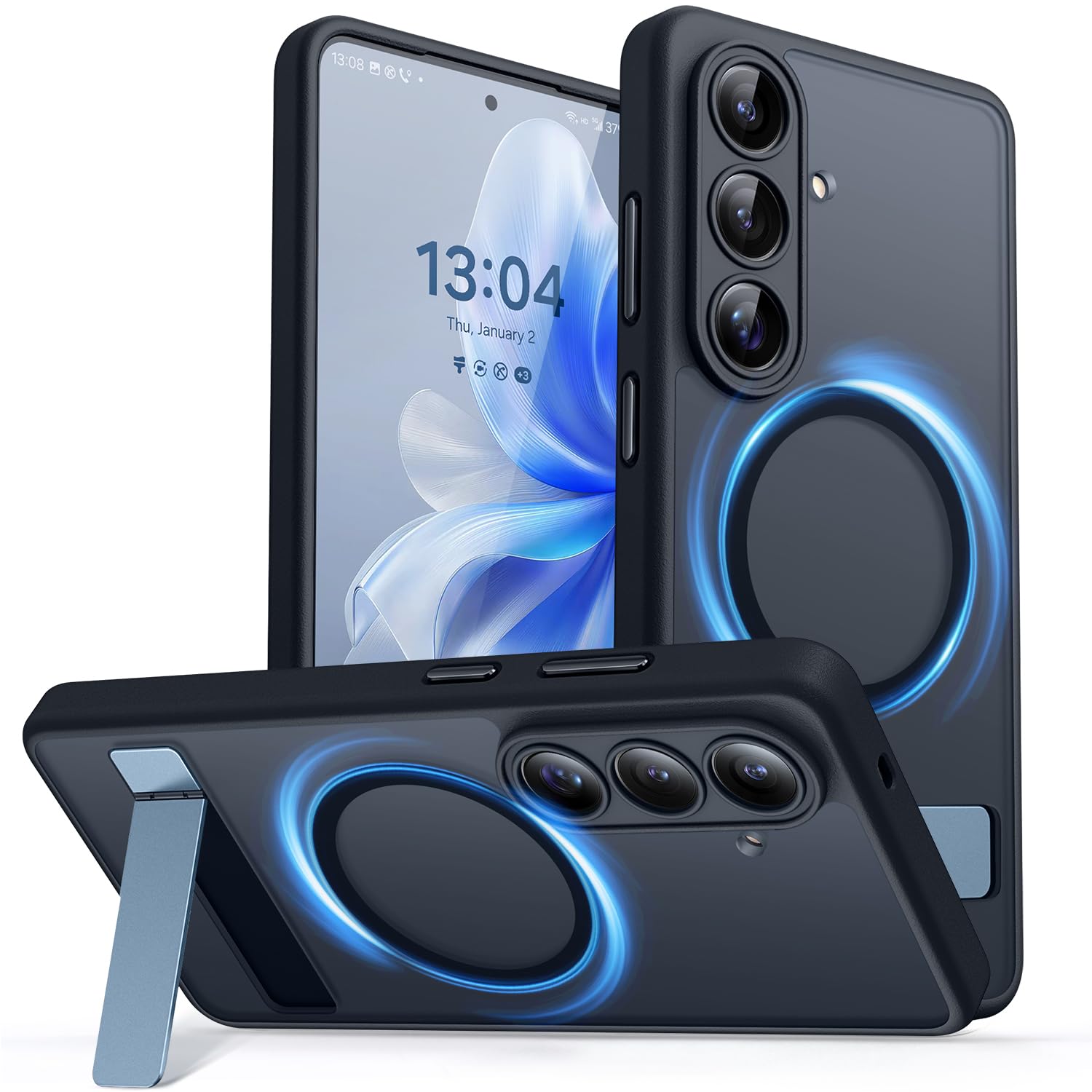 CANSHN Designed for Samsung Galaxy S26 Case (6.3 inch) with Durable Metal Stand, Upgraded [Full Camera Protection] Translucent M
