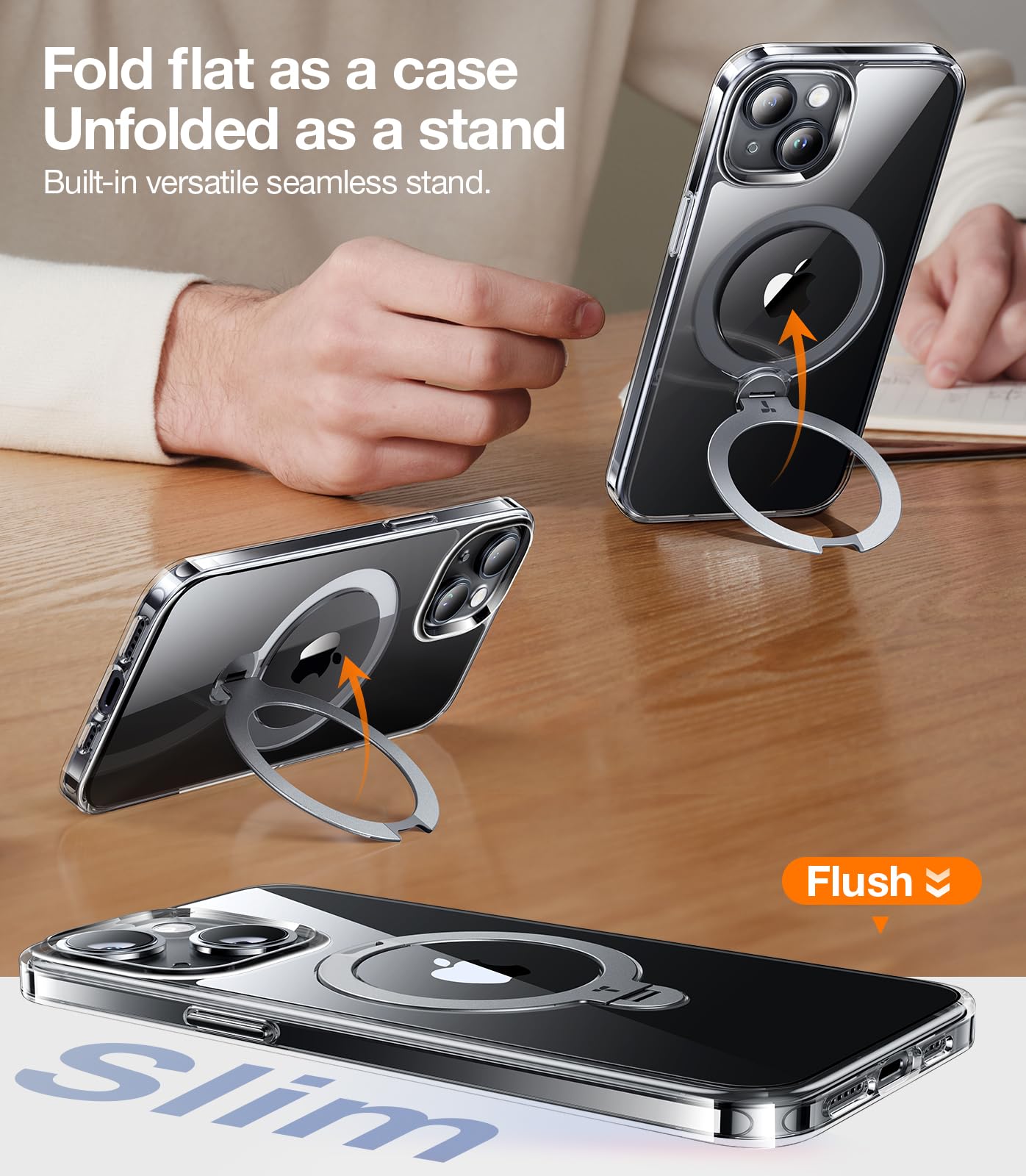 Torras Upgraded 360 Spin Magnetic Stand For Iphone 15 Case, [Compatible With Magsafe] 15 Case With Stand Slim Protective Ring Ho