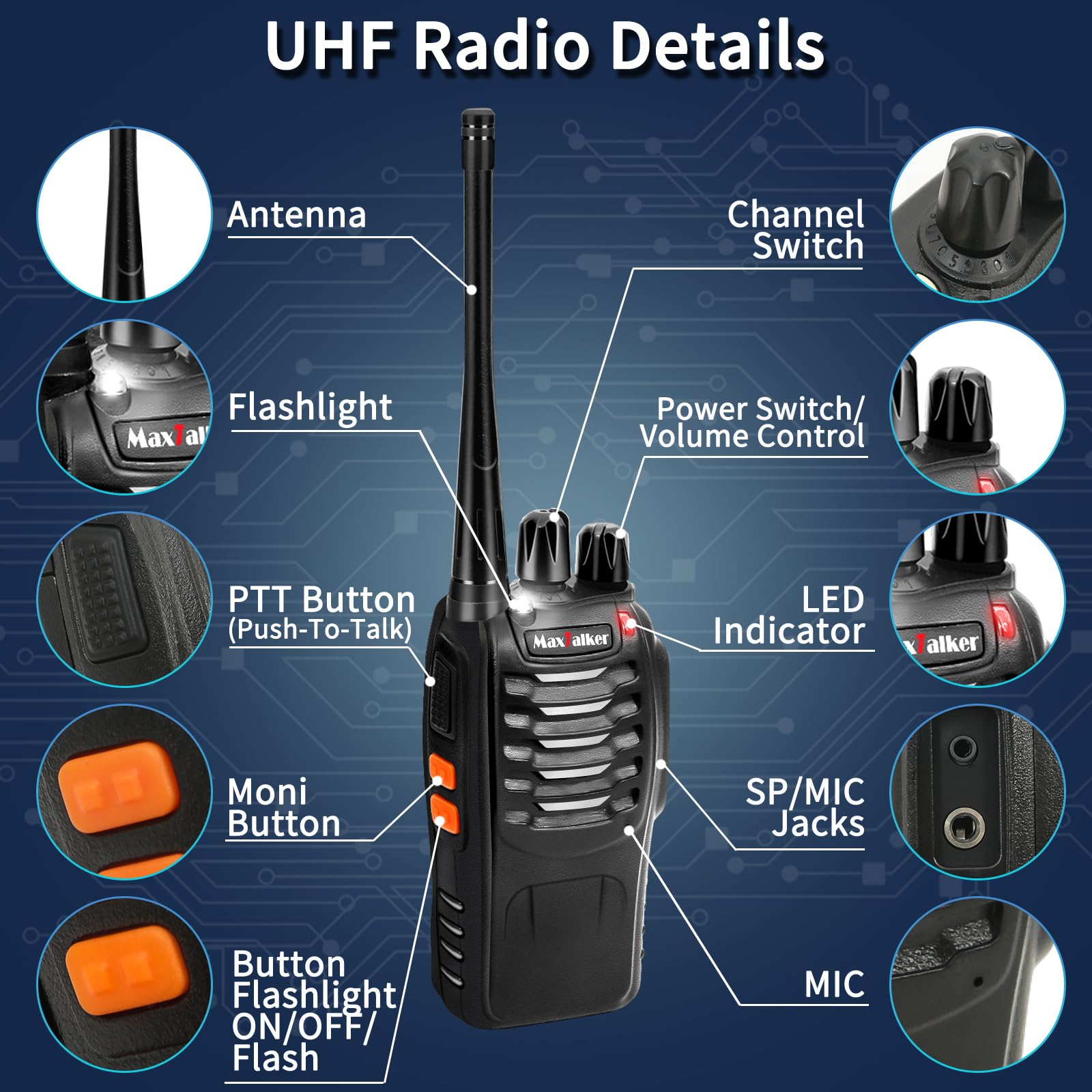 Rechargeable Walkie Talkies Long Range: Maxtalker Walkie Talkie Earpiece With Mic, Walkie Talkies For Adults 16 Channels Walky T