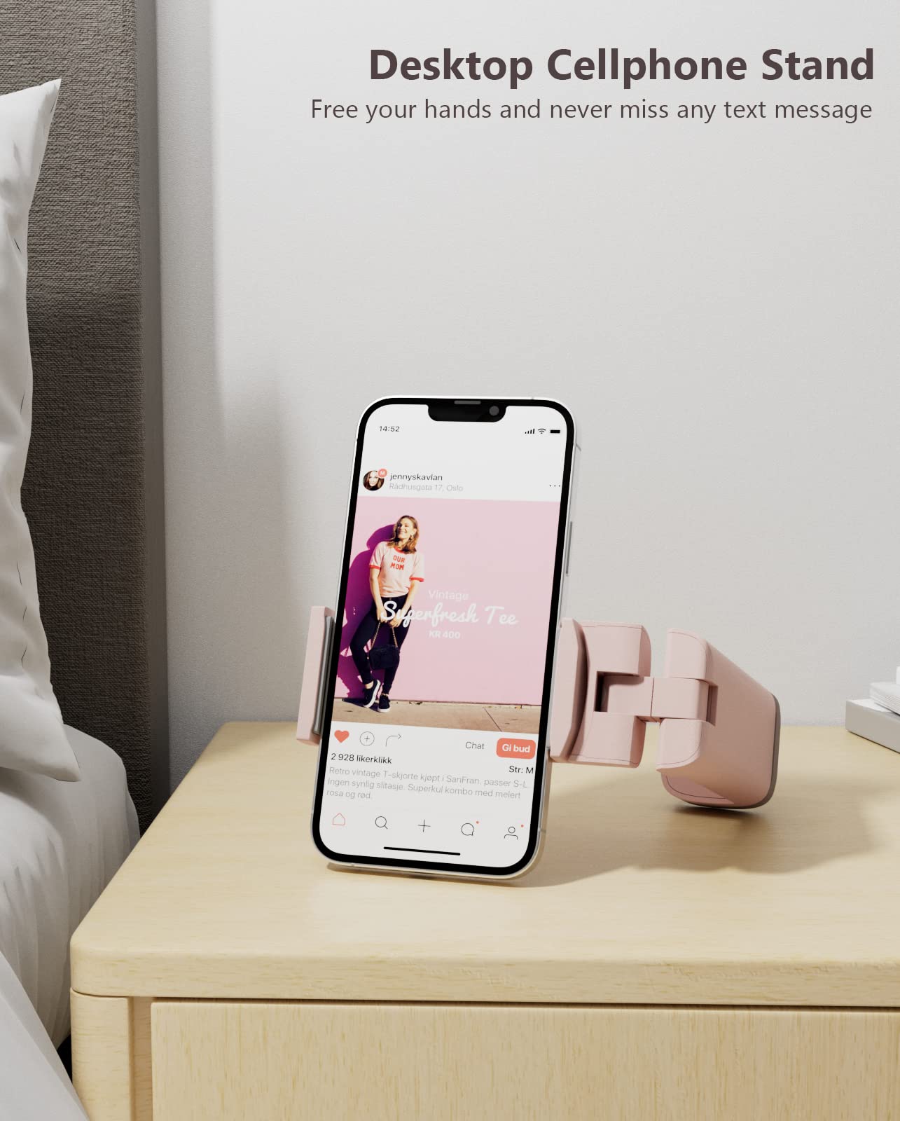 Miikare Airplane Travel Essentials Phone Holder, Universal Handsfree Phone Mount For Flying With 360 Degree Rotation, Table-Pink