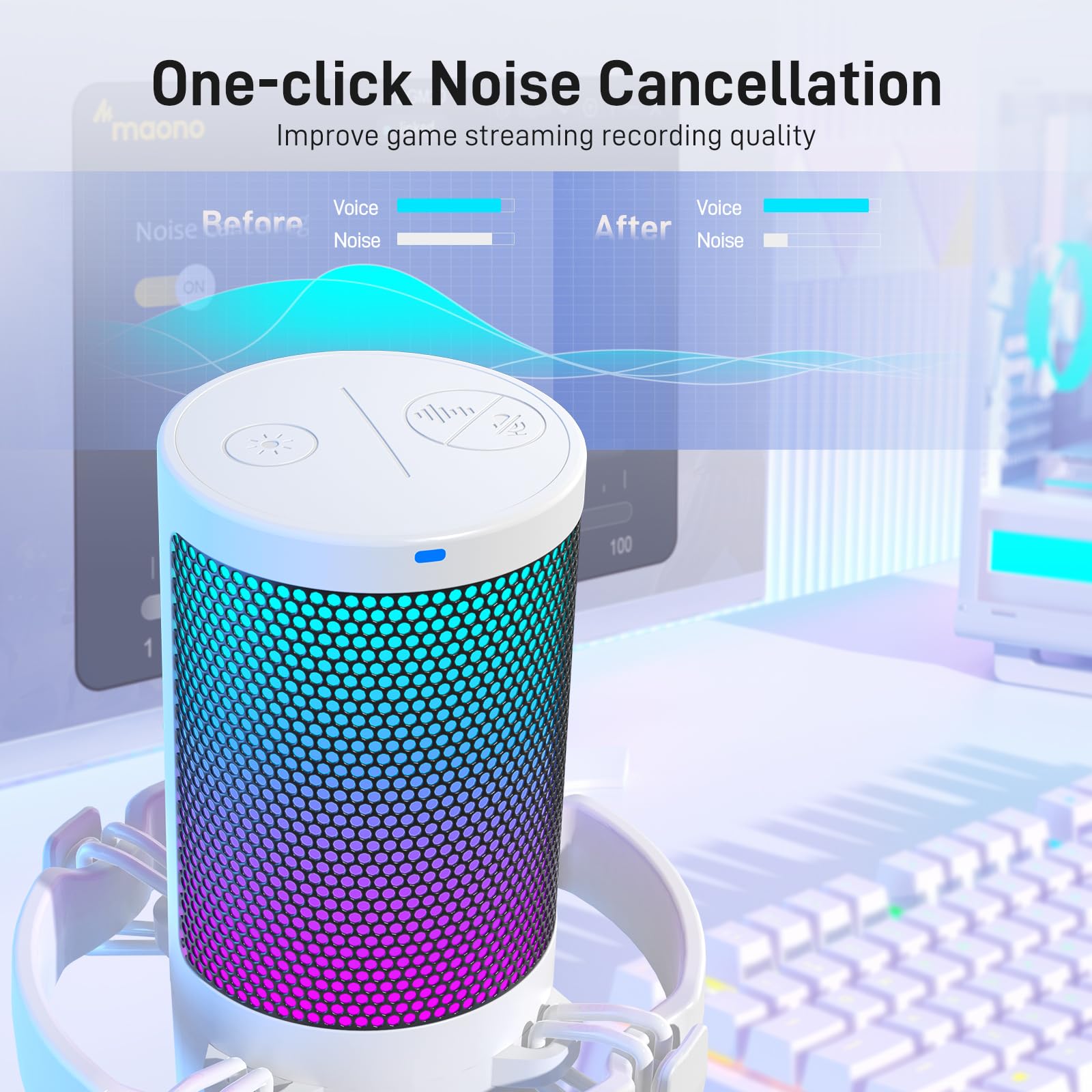Maono Gaming Microphone For Pc With Noise Cancellation, Usb Condenser Mic For Computer, Mac, Laptop, Ps5, Streaming, Podcast, Tw