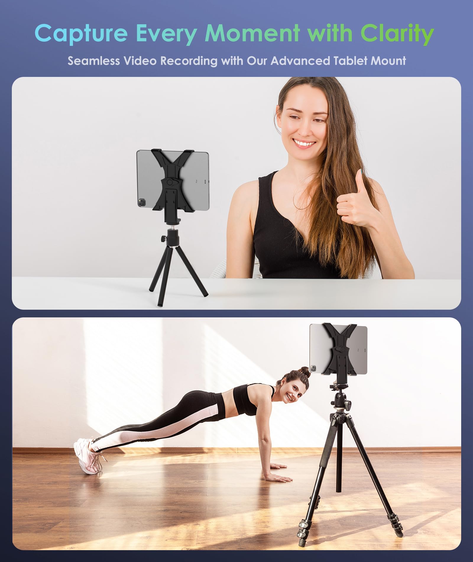 6Amlifestyle Ipad Tripod Mount Adapter With 360 Rotatable Ball Head, Ipad Holder For Tripod, Fits 5'' To 11'' Tablets For Video