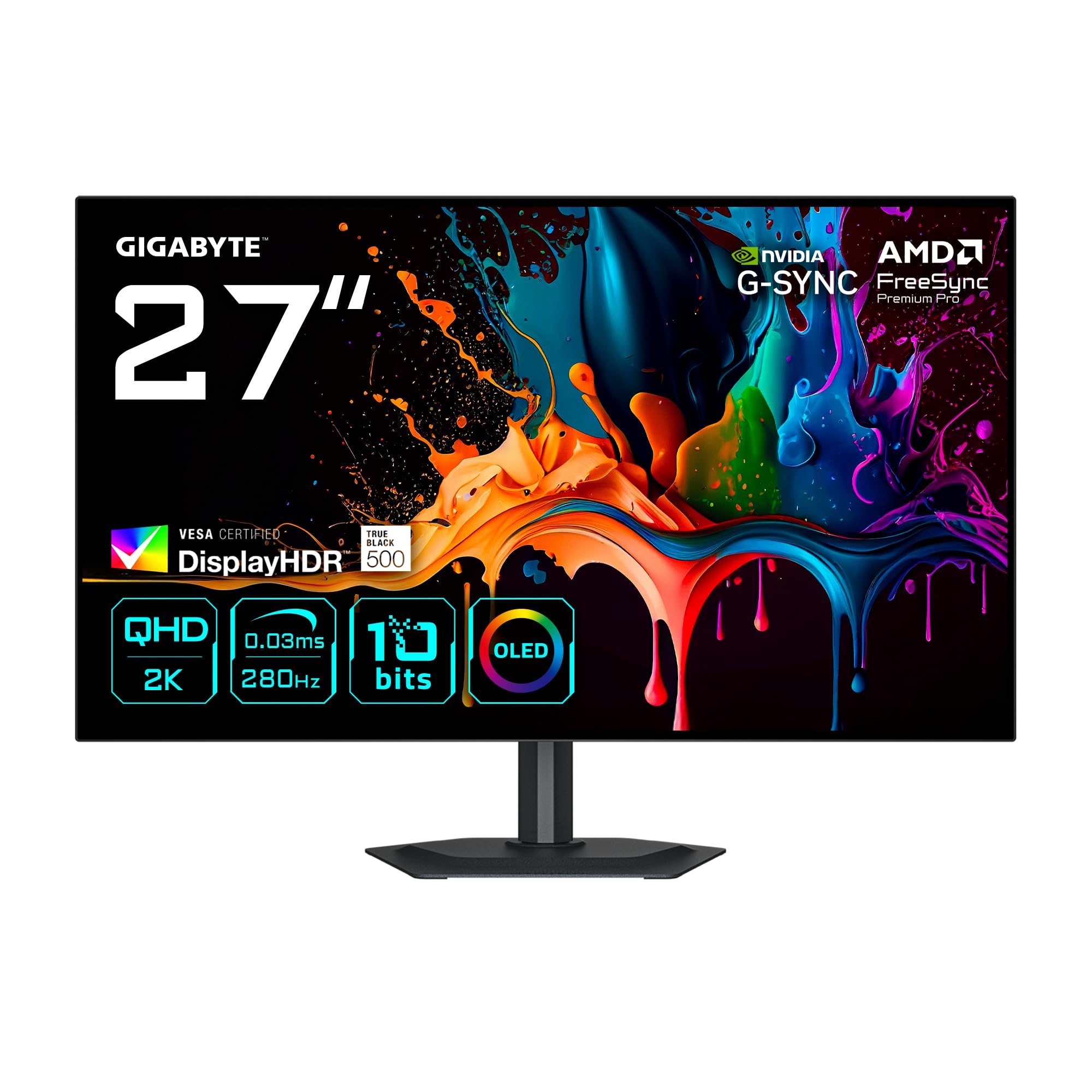GIGABYTE MO27Q28G Gaming Monitor OLED 27 inch QHD - 2560 x 1440, 280Hz, 0.03ms, 335CD/m, Display HDR True Black 500, HDMI 2.1, D