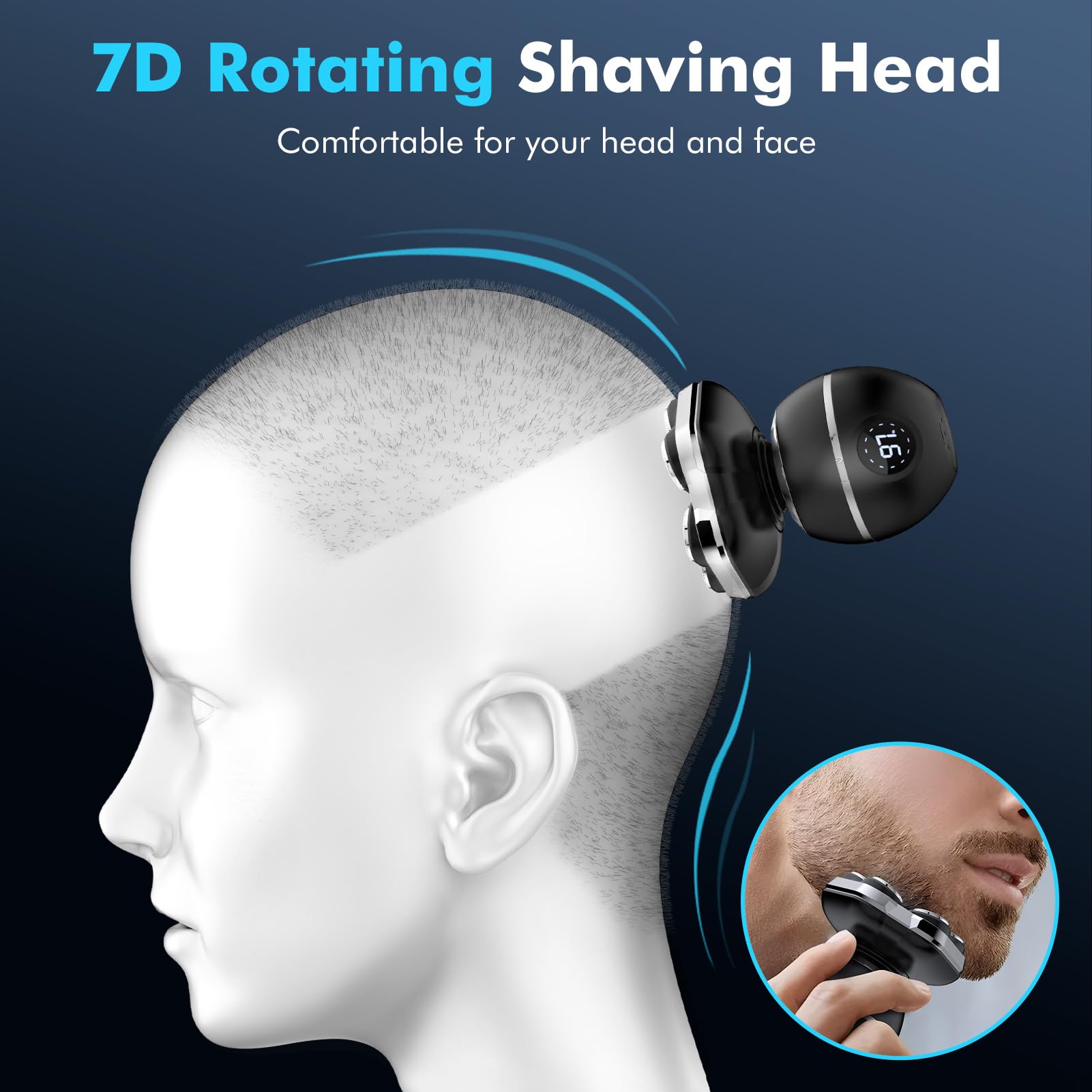 ETENTOUS 6-in-1 Magnetic Head Shaver for Bald Men, Waterproof, RQ8870 US, 7D Black Shaver