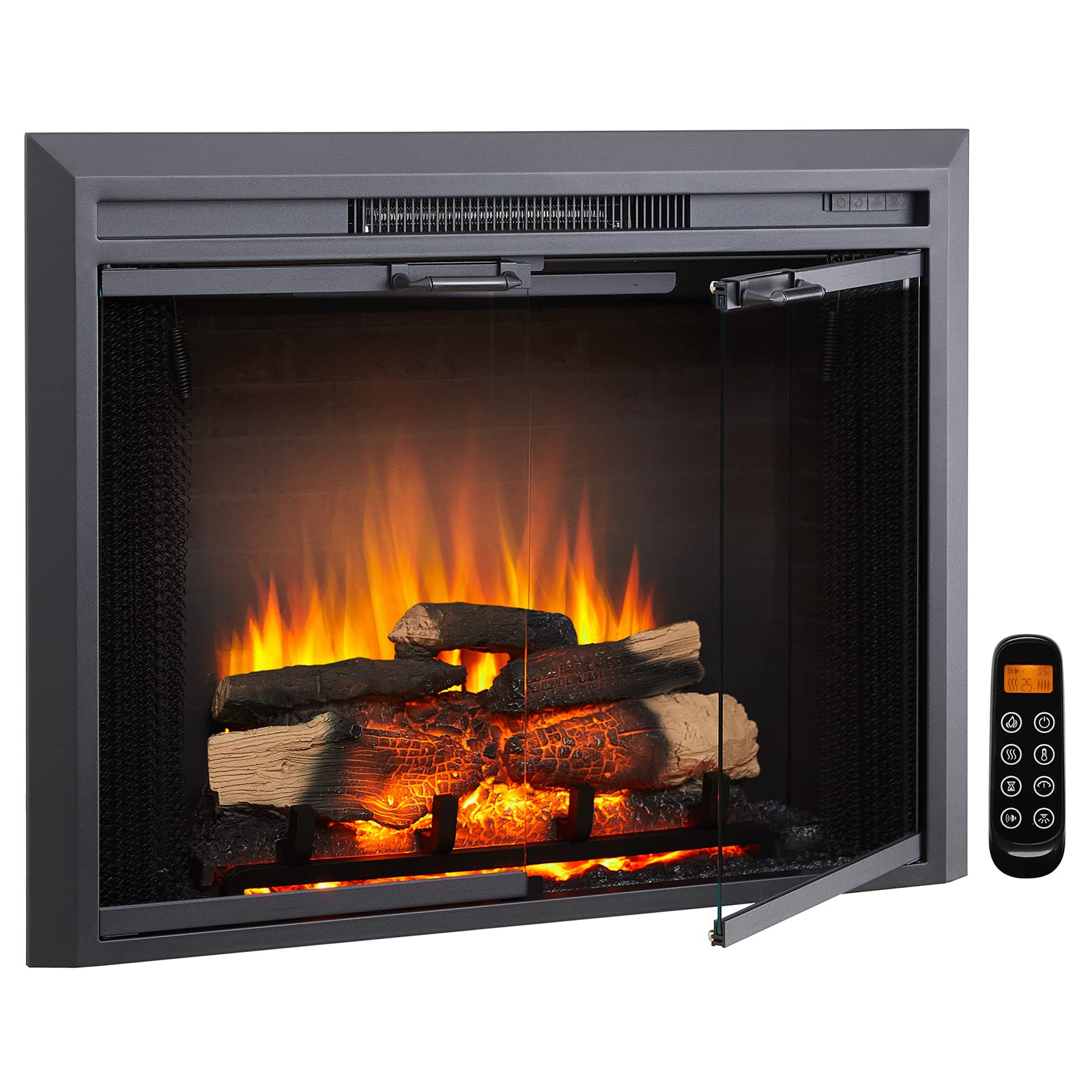 Legendflame Damon 35'' W Electric Fireplace Insert With Glass Door And Mesh Screen (Ef264B), Fireplace Heater 750/1500W, Fire Cr