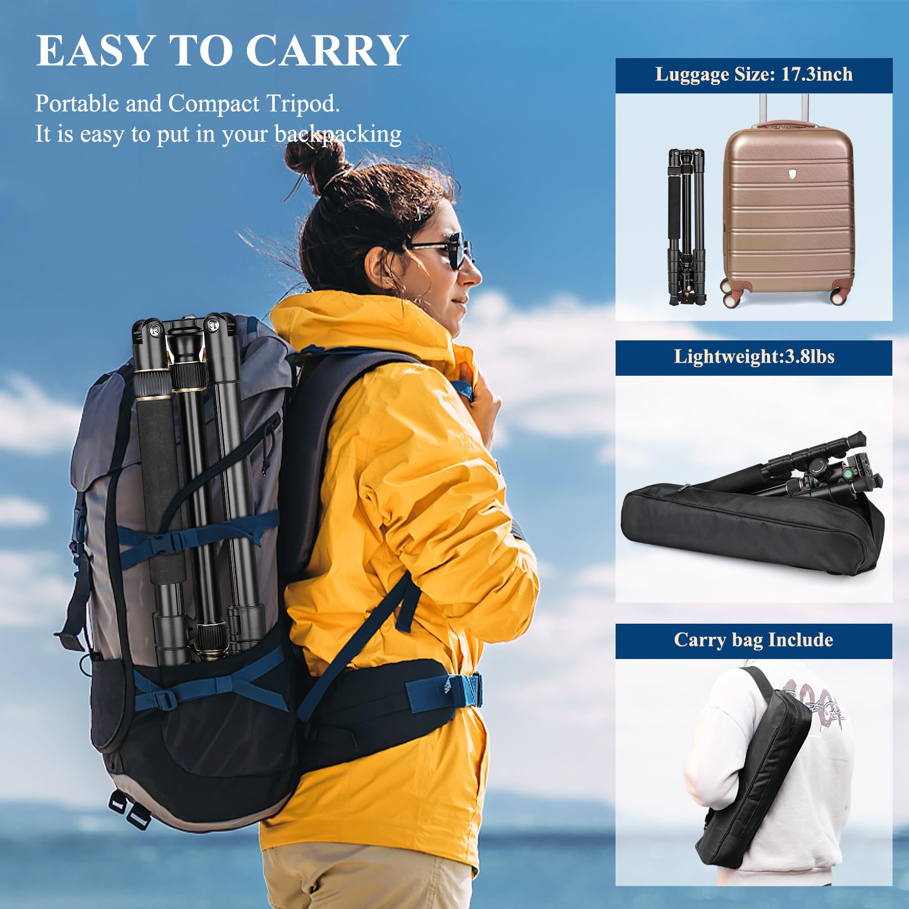 77' Aluminum Camera Tripods & Monopods, Victiv Compact Travel Tripod For Camera Dslr, Spotting Scope,Telescope, Binoculars, Porfessional Heavy Duty Camera Tripod Stand For Photography Video Recording